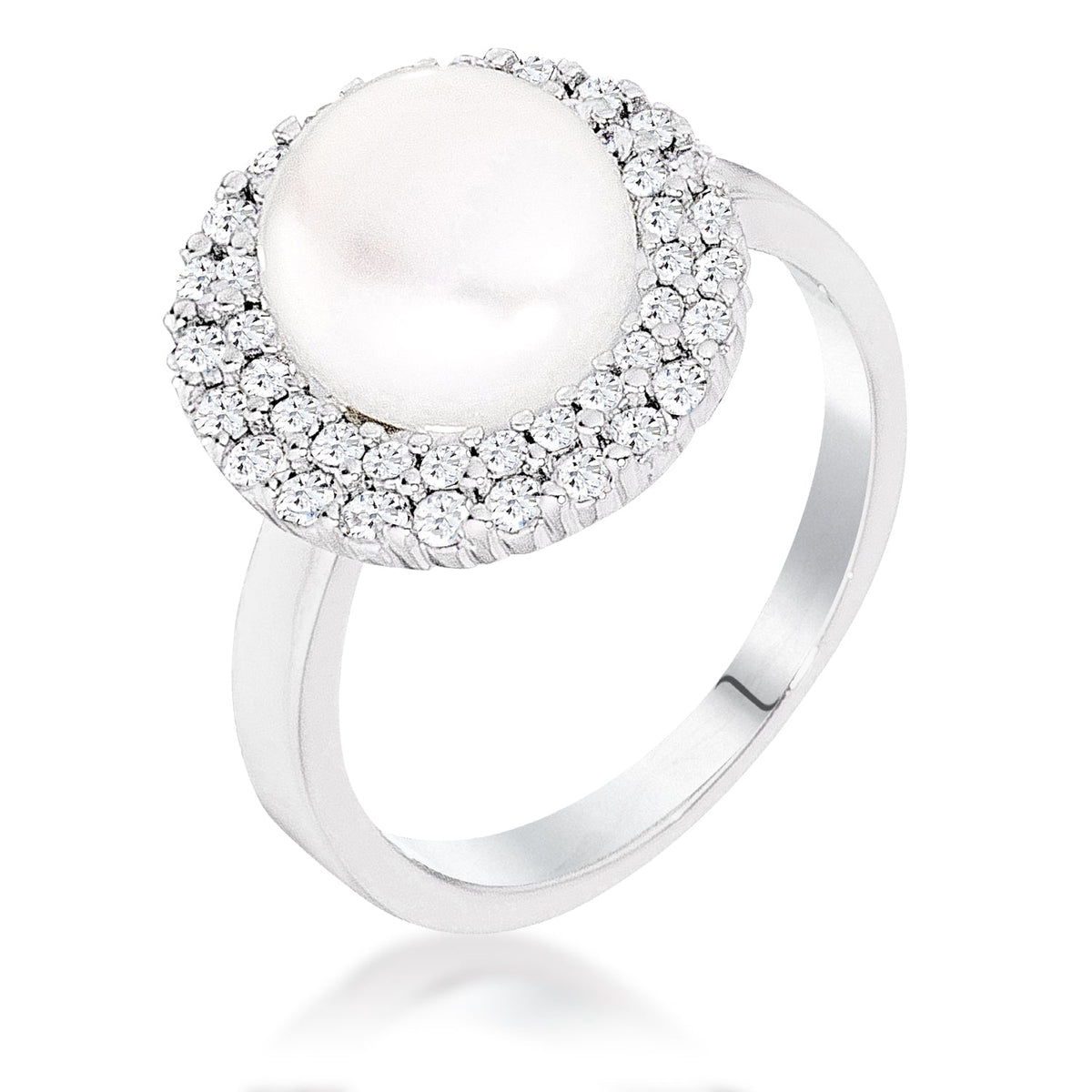 Rhodium Plated double Halo Ethereal Pearl Cocktail Ring - Charming Charlie