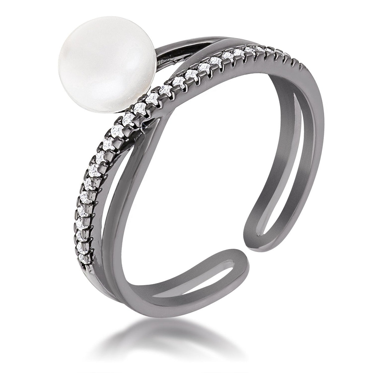 Hematite Pearl Ribbon Bypass Half Pave Ring - Charming Charlie