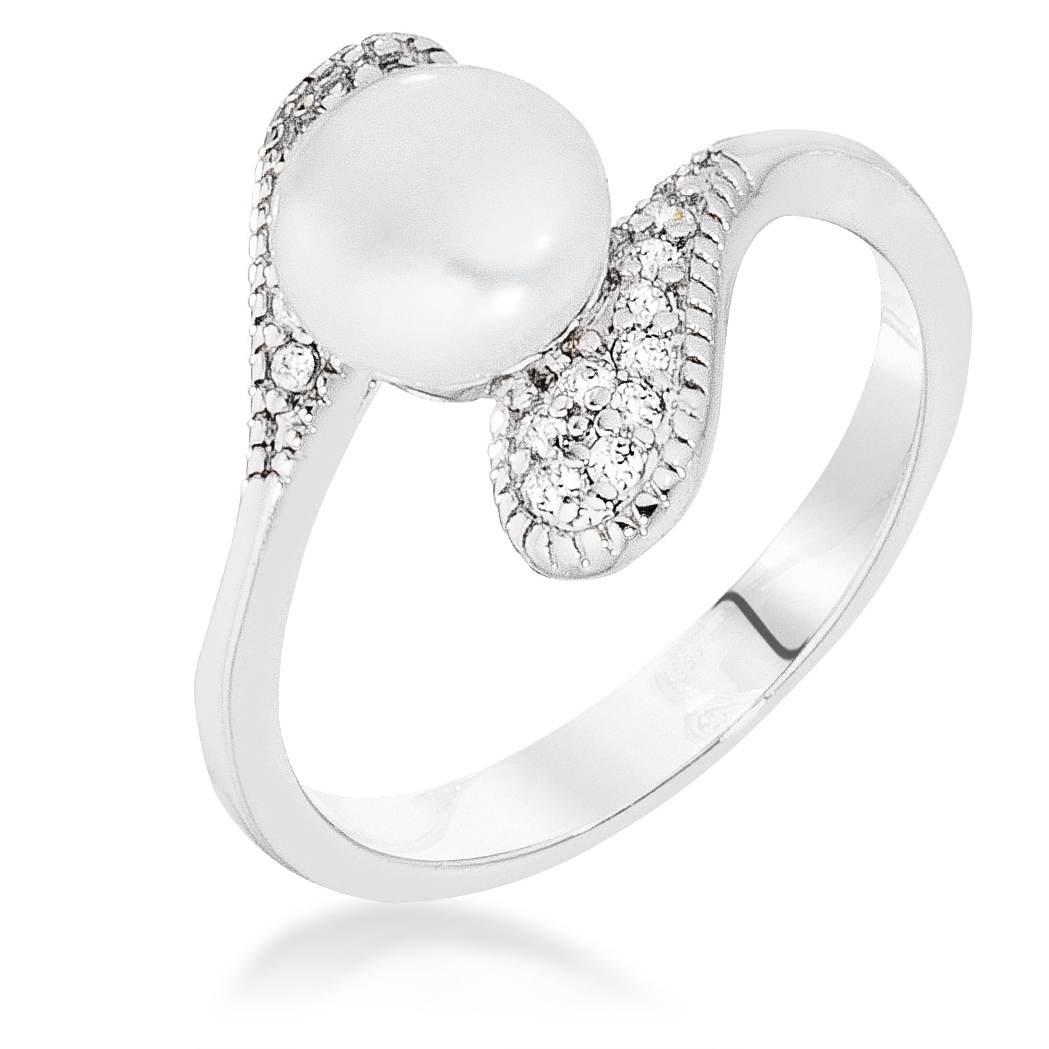 Rhodium Pearl Interlocked Double Teardrop Ring - Charming Charlie