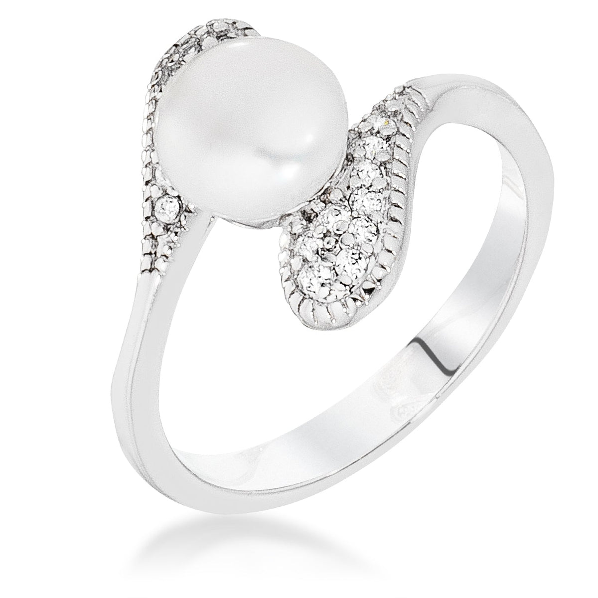 Rhodium Pearl Interlocked Double Teardrop Ring - Charming Charlie
