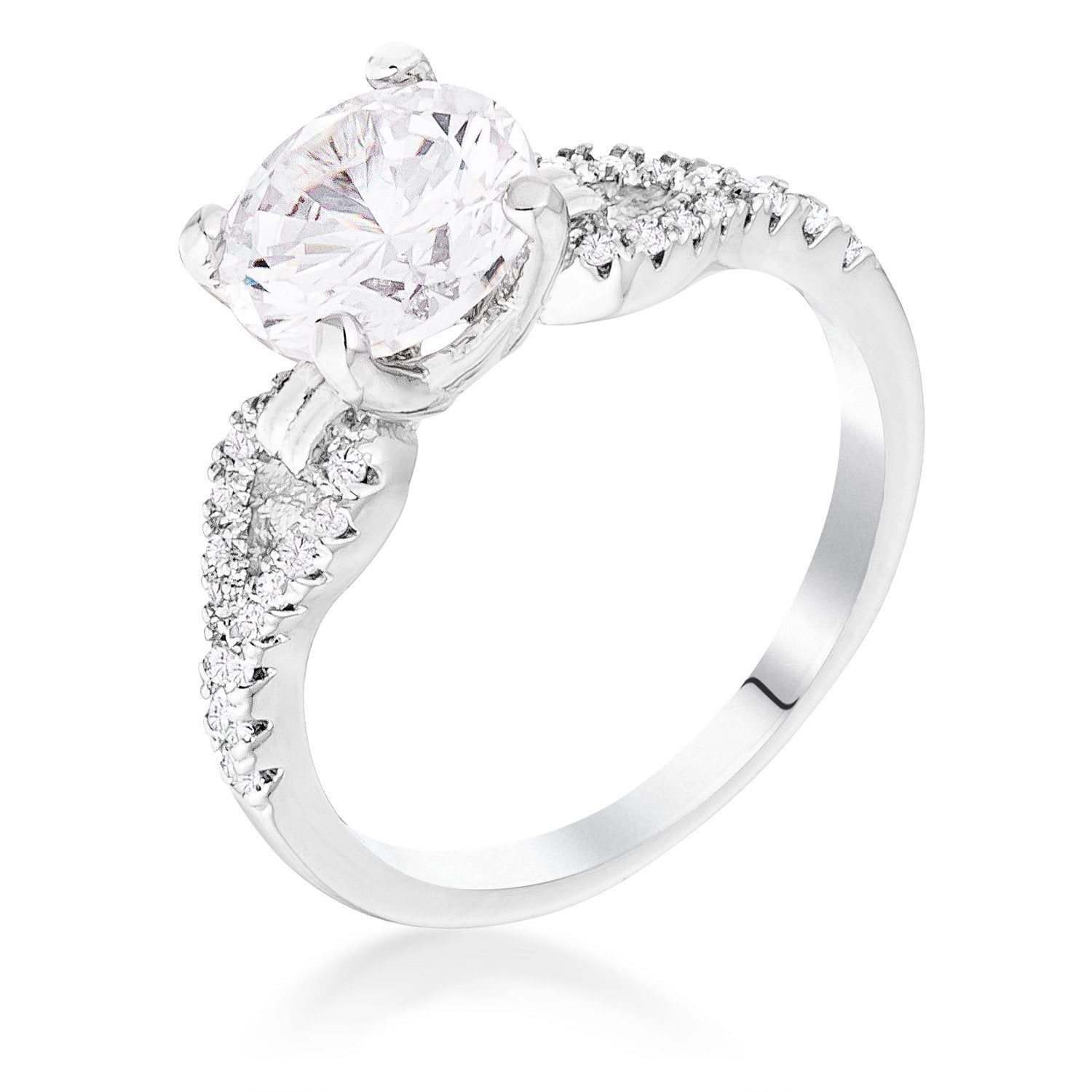 2.11Ct Rhodium Round Cut CZ Petite Ribbon Engagement Ring - Charming Charlie
