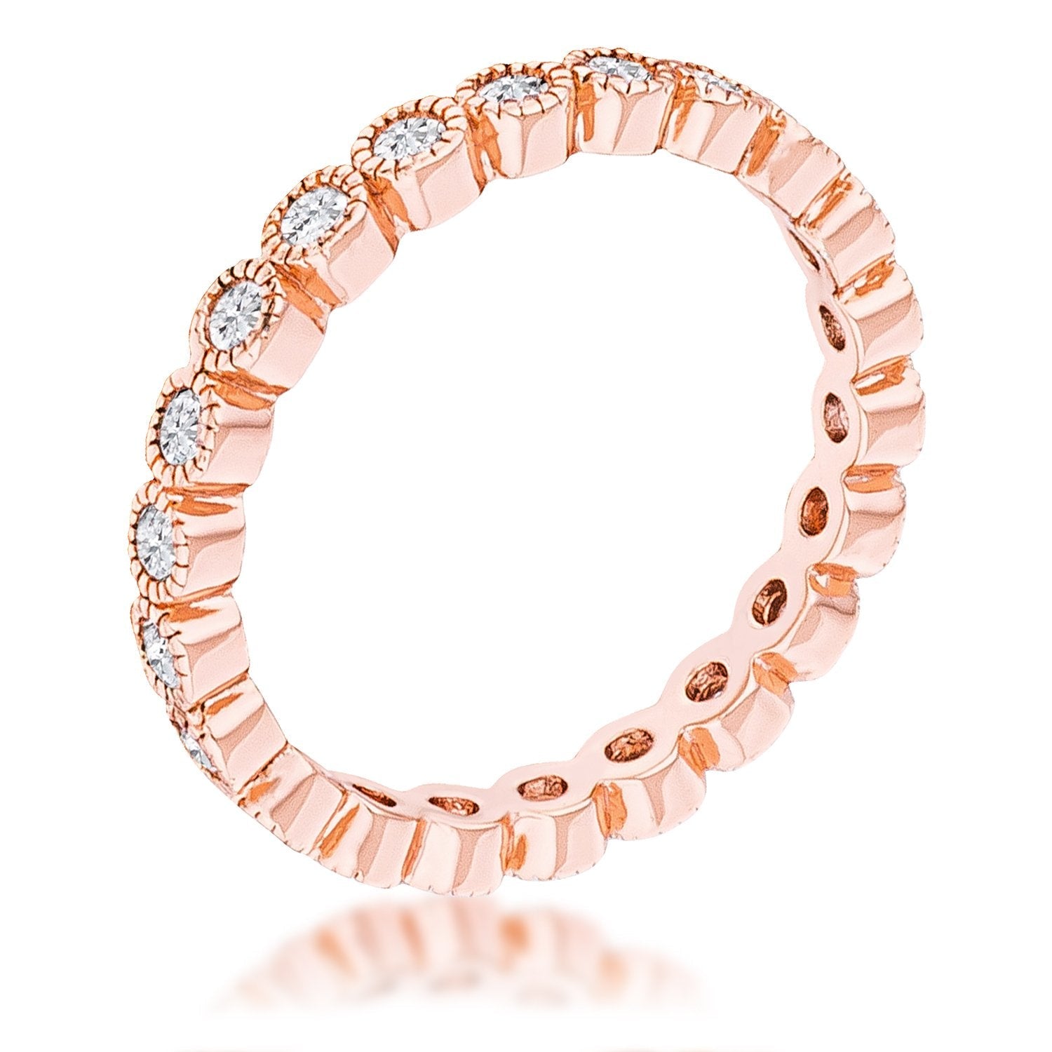Rose Gold Plated Dotted Clear CZ Round Bezel Eternity Ring - Charming Charlie