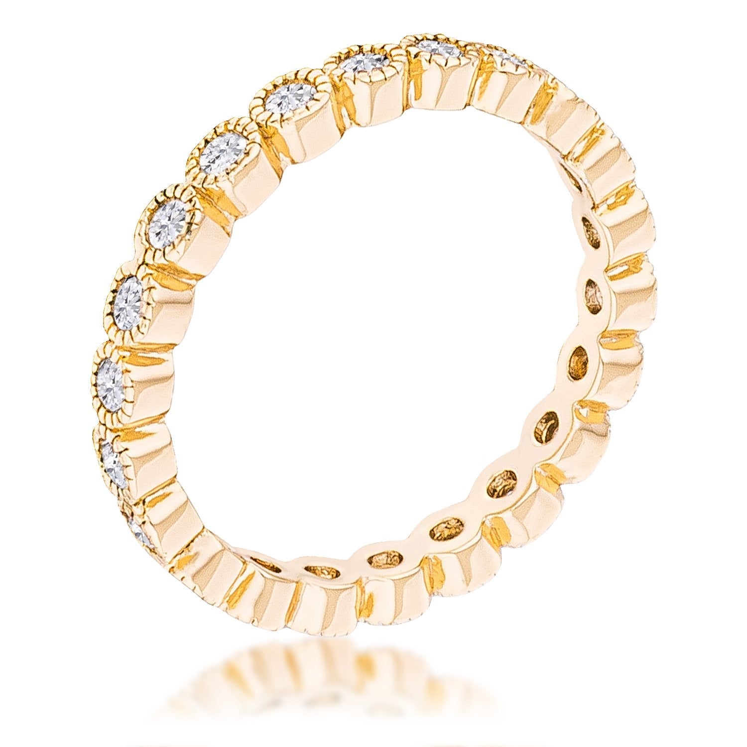 Gold Plated Dotted Clear CZ Round Bezel Eternity Ring - Charming Charlie