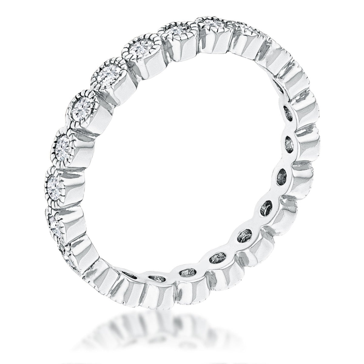 Rhodium Plated Dotted Clear CZ Round Bezel Eternity Ring - Charming Charlie