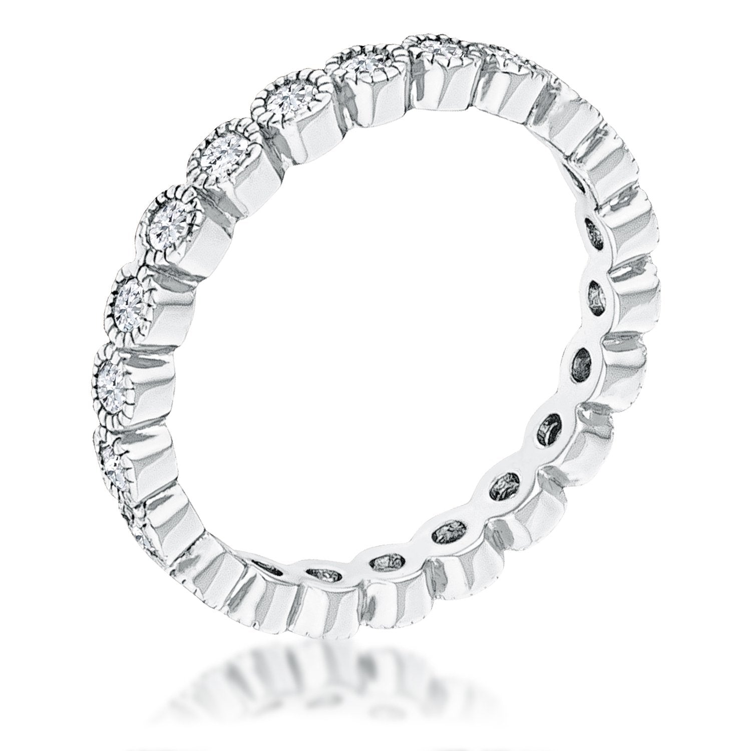 Rhodium Plated Dotted Clear CZ Round Bezel Eternity Ring - Charming Charlie
