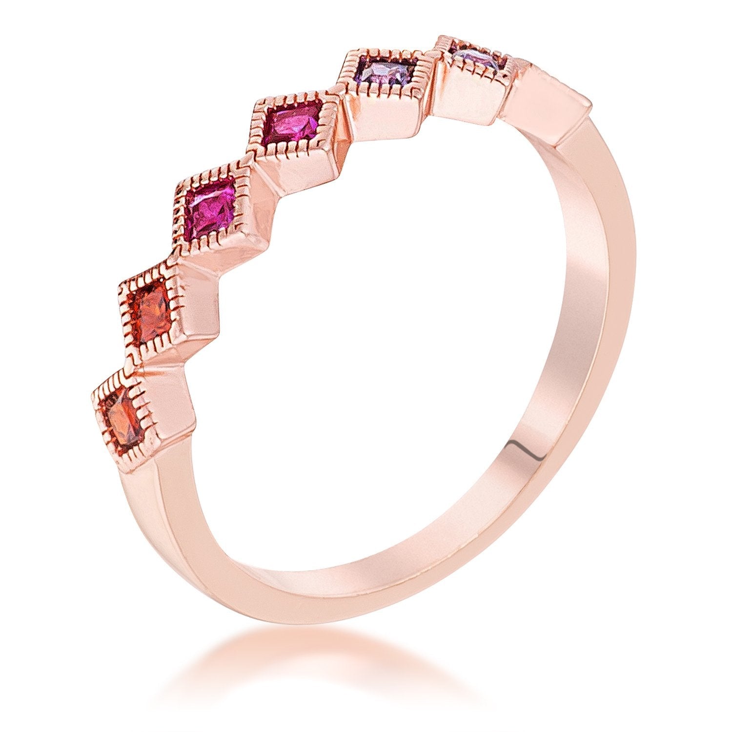 Rose Gold Plated Multi-Color Septem Princess Cut Half Eternity Band - Charming Charlie