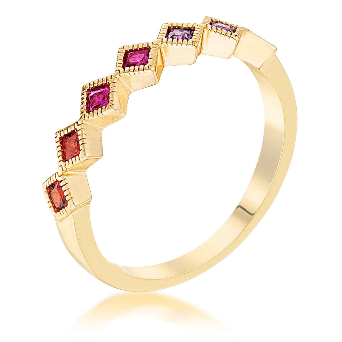 Gold Plated Multi-Color Septem Princess Cut Half Eternity Band - Charming Charlie