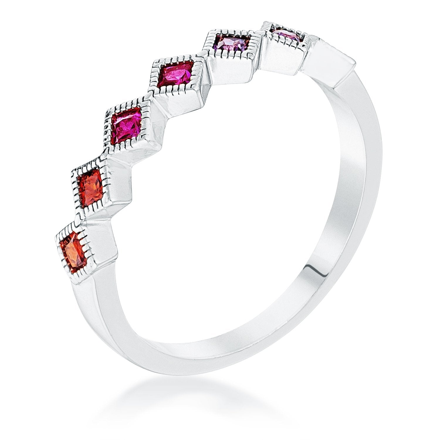 Rhodium Plated Multi-Color Septem Princess Cut Half Eternity Band - Charming Charlie