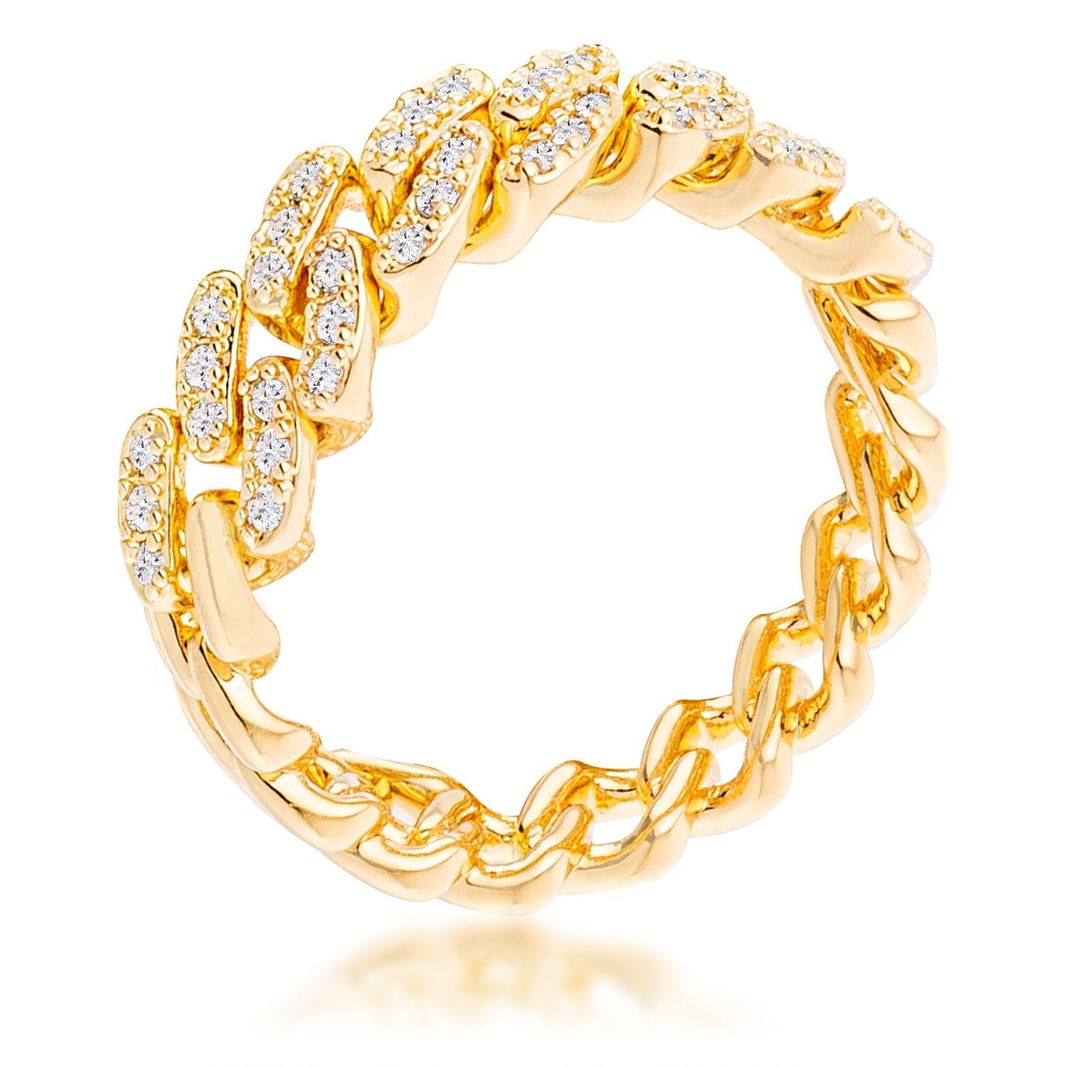Gold Plated Clear CZ Round Cut Flexible Chain Ring - Charming Charlie