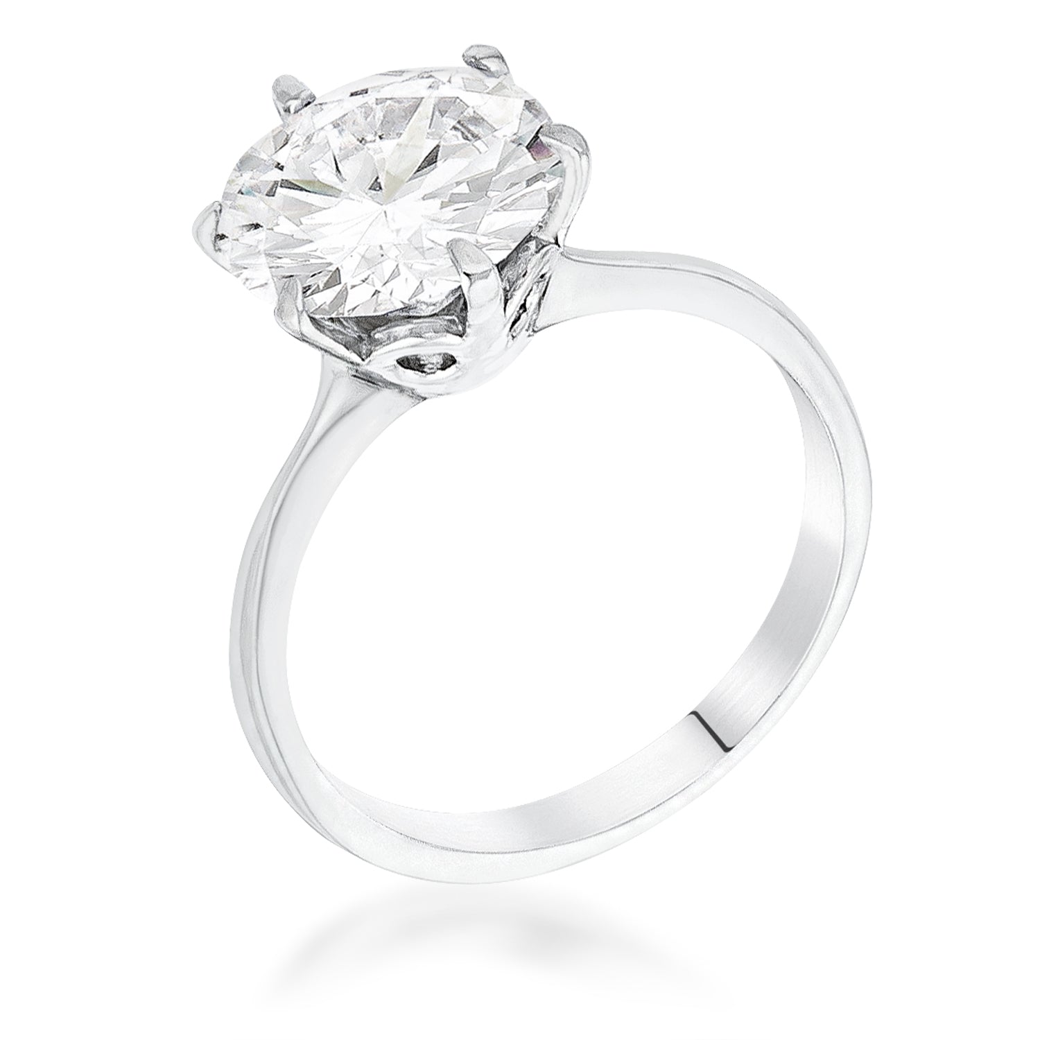 3.5 Carat Single Stone CZ Rhodium Classic Solitaire Ring - Charming Charlie
