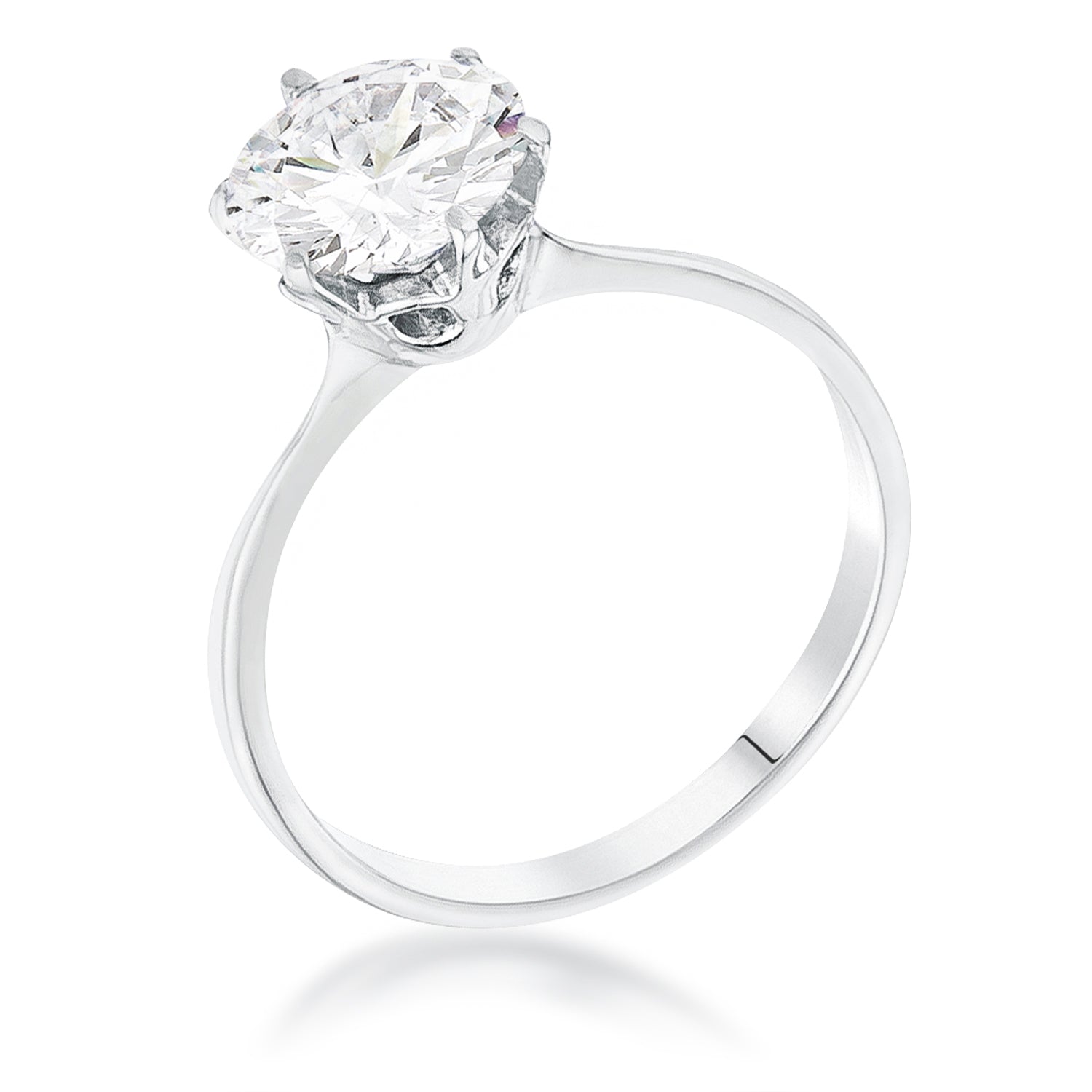2 Carat Single Stone CZ Rhodium Classic Solitaire Ring - Charming Charlie