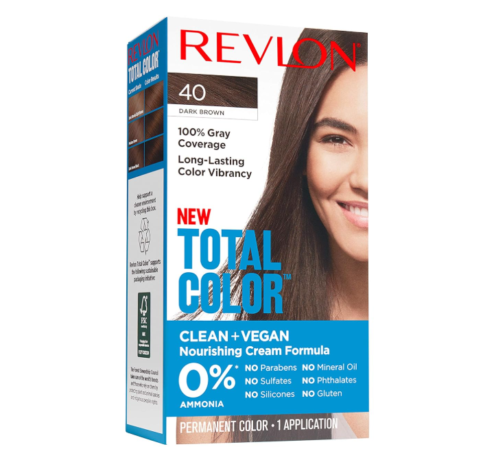 Revlon Permanent Hair Color, Permanent Hair Dye, Total Color with 100% Gray Coverage, Clean & Vegan, 40 Dark Brown, 3.5 Oz - Charming Charlie