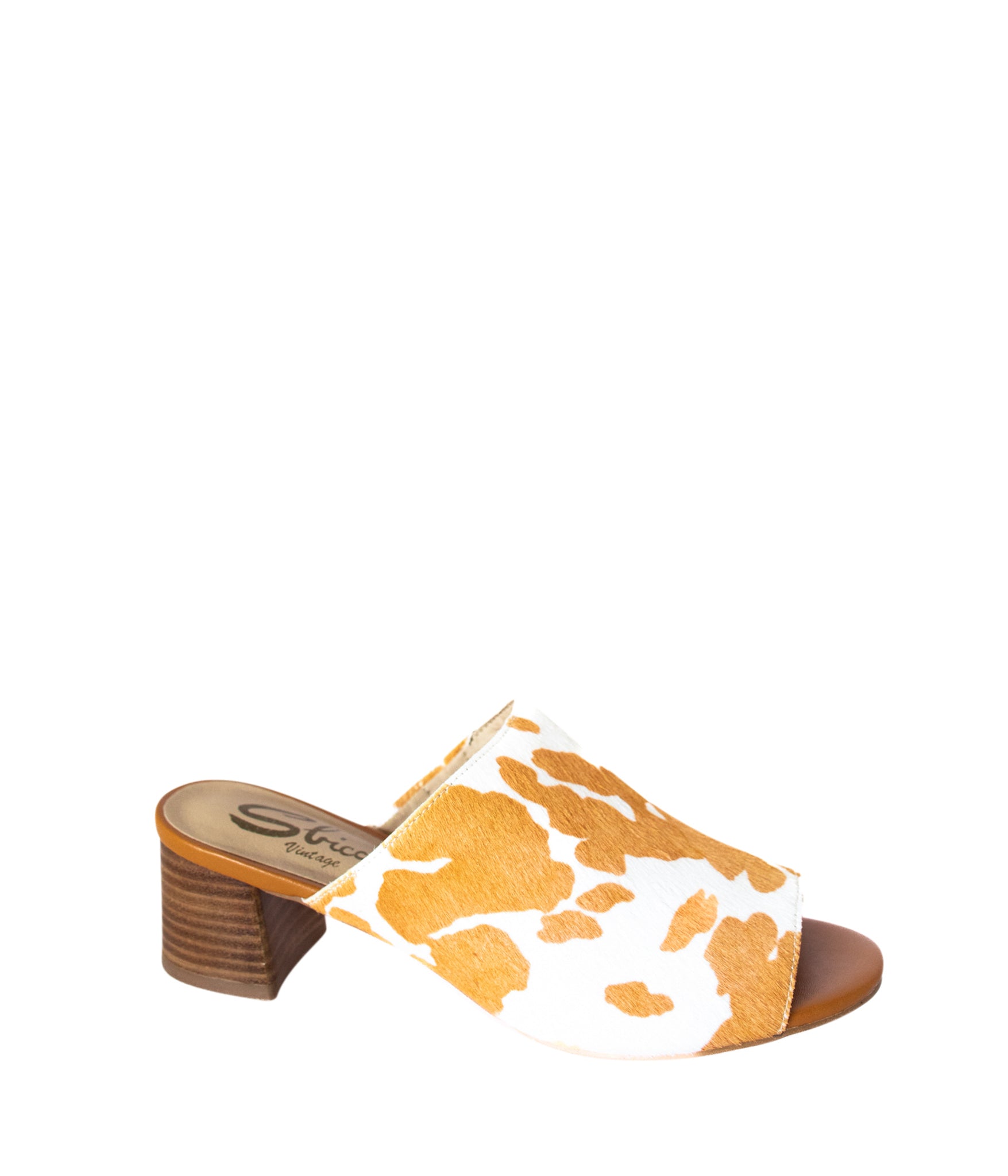 Richwood Peeptoe Tan and White Cowhide Slide - Charming Charlie
