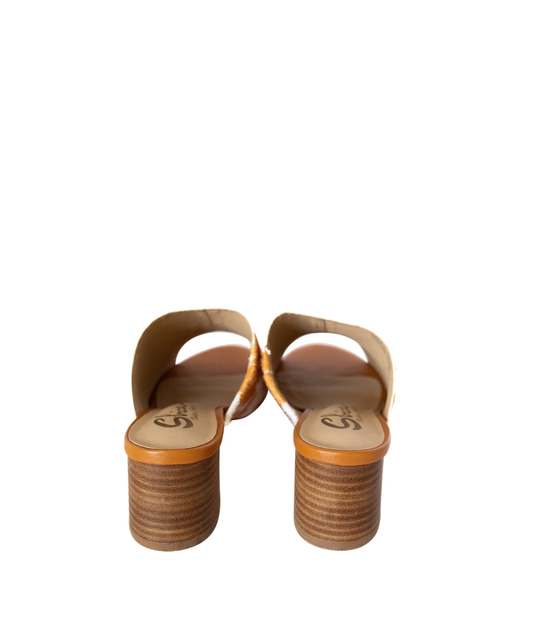 Richwood Peeptoe Tan and White Cowhide Slide - Charming Charlie