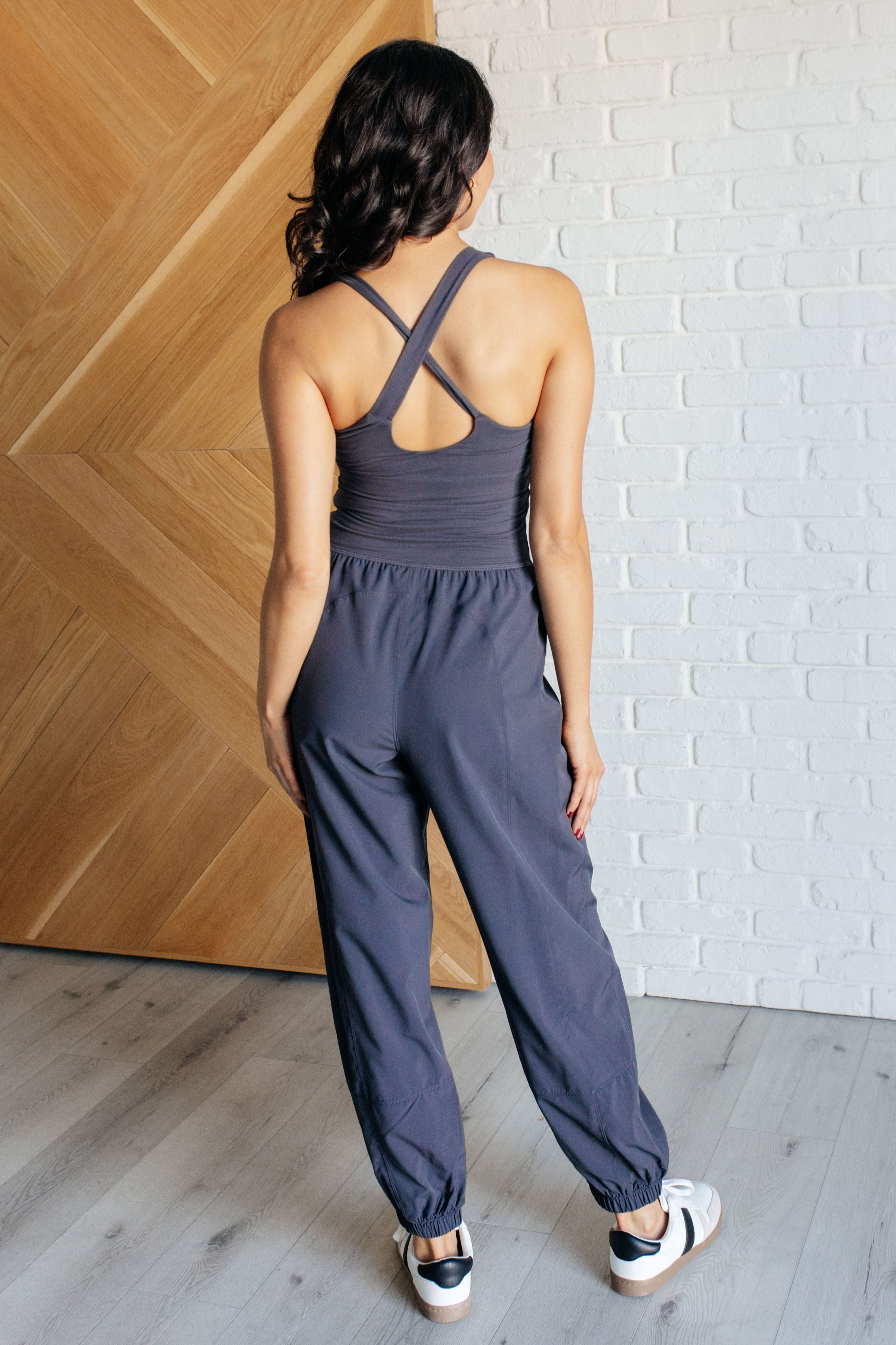 Raising Heart Rate Cutout Jumpsuit in Charcoal - Charming Charlie