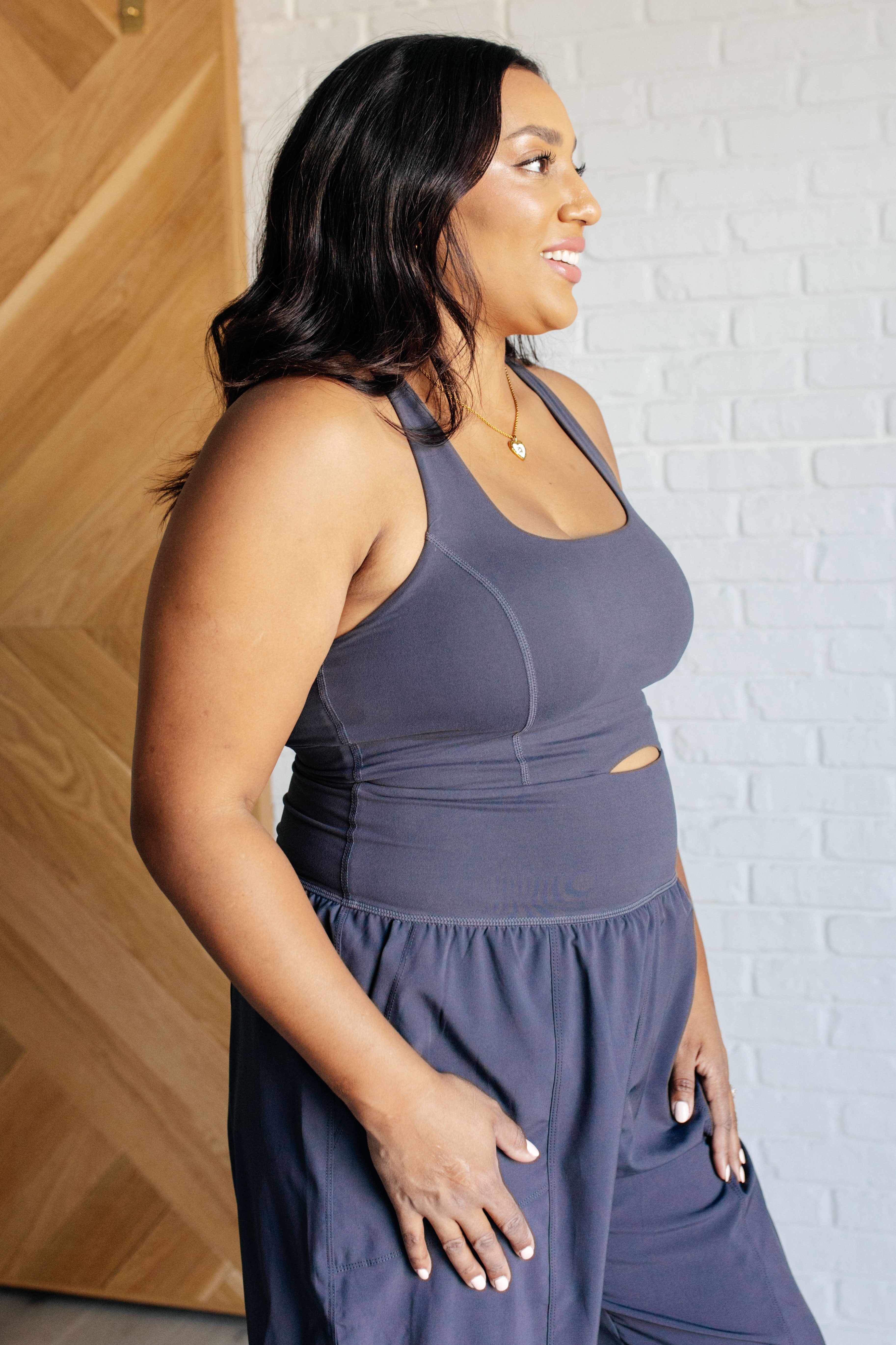 Raising Heart Rate Cutout Jumpsuit in Charcoal - Charming Charlie