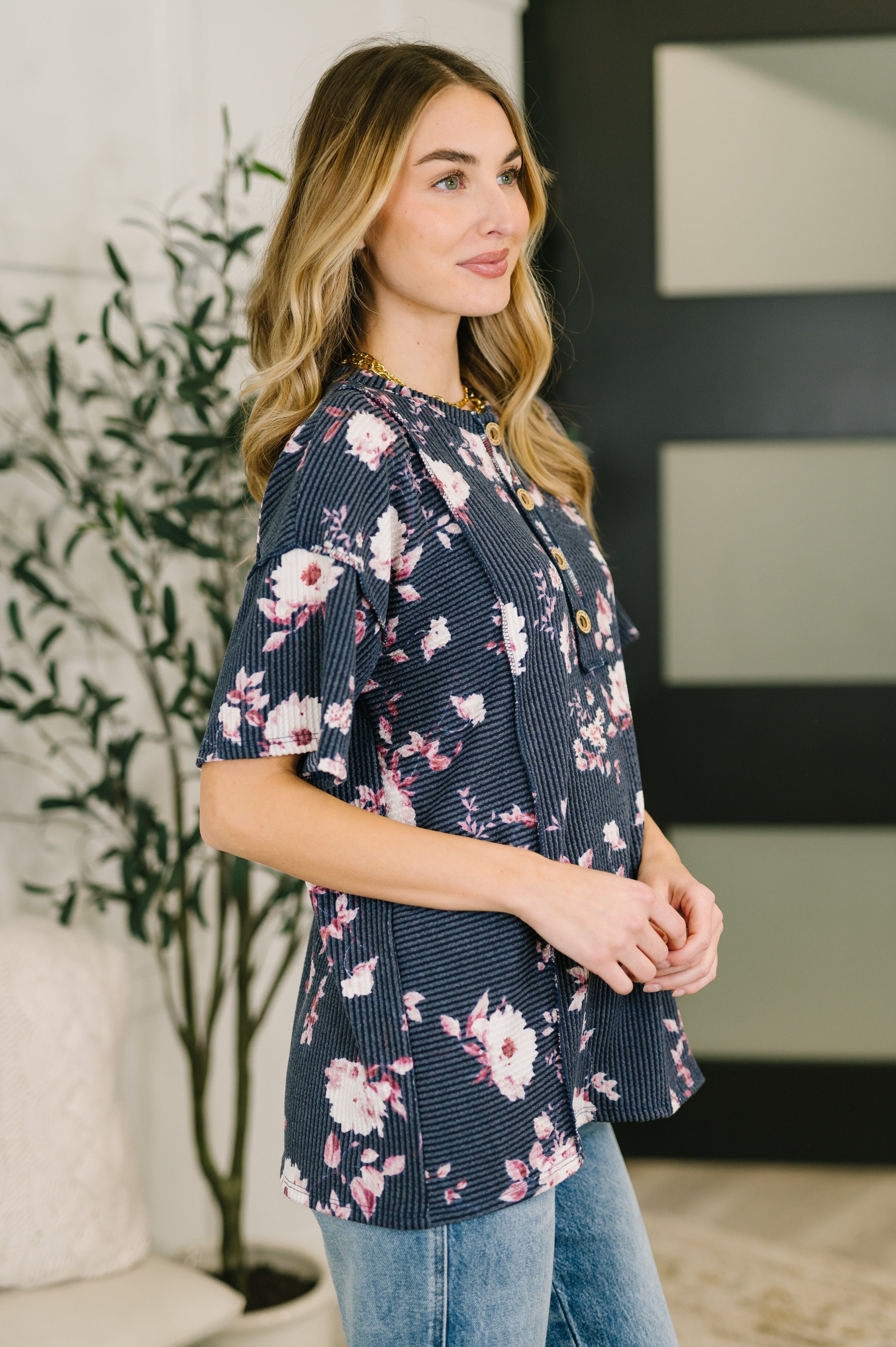 Really Simple Floral Henley Top- 3/3/2026 NEW - Charming Charlie