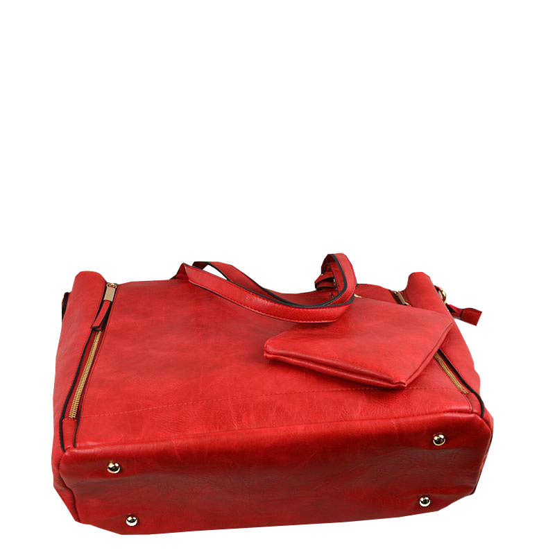Red 3 in 1 Side Zipper Women's Handbag set. Ideal for parties, events, holidays, pair these handbags with any ensemble for a polished look. Versatile enough for using straight through the week, perfect for carrying around all-day. Great Birthday Gift, Anniversary Gift, Mother's Day Gift, Graduation Gift, Valentine's Day Gift. Wear as a crossbody, shoulder bag, or hand carry for your favorite look.
