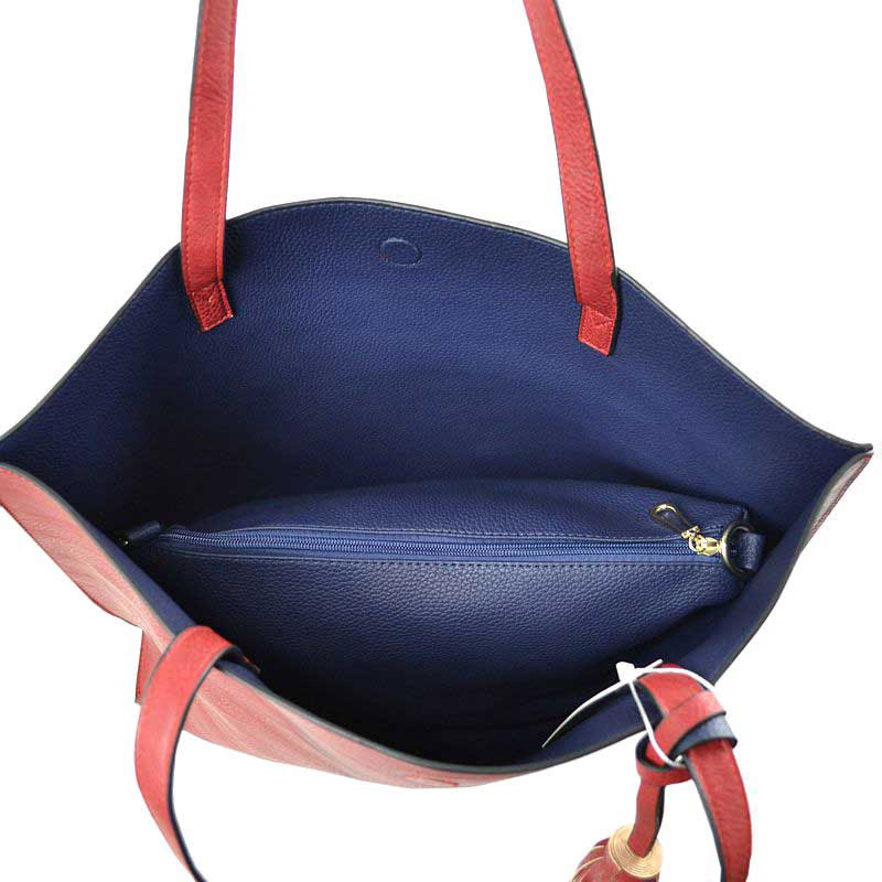 Red Large Tote Reversible Shoulder Vegan Leather Tassel Handbag, High quality Vegan Leather is a luxurious and durable, Stay organized in style with this square-shaped shopper tote purse that is fully reversible for two contrasting interior and exterior solid colors. This vegan leather handbag includes an on-trend removable tassel embellishment. Guaranteed, This will be your go-to handbag.