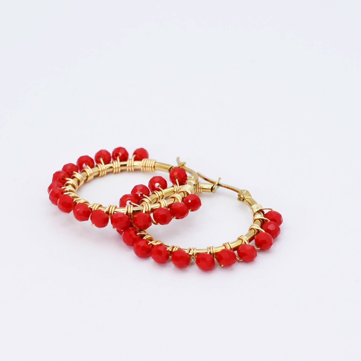 Colorful crystal statement hoop earrings with multicolor beads and sparkling stones, waterproof earrings, tarnish free jewelry, hypoallergenic earrings for sensitive skin, 24k gold dainty earrings, handcrafted gemstone earrings, gold hoop earrings, boutique wholesale earrings, trendy gold jewelry, high quality jewelry gifts