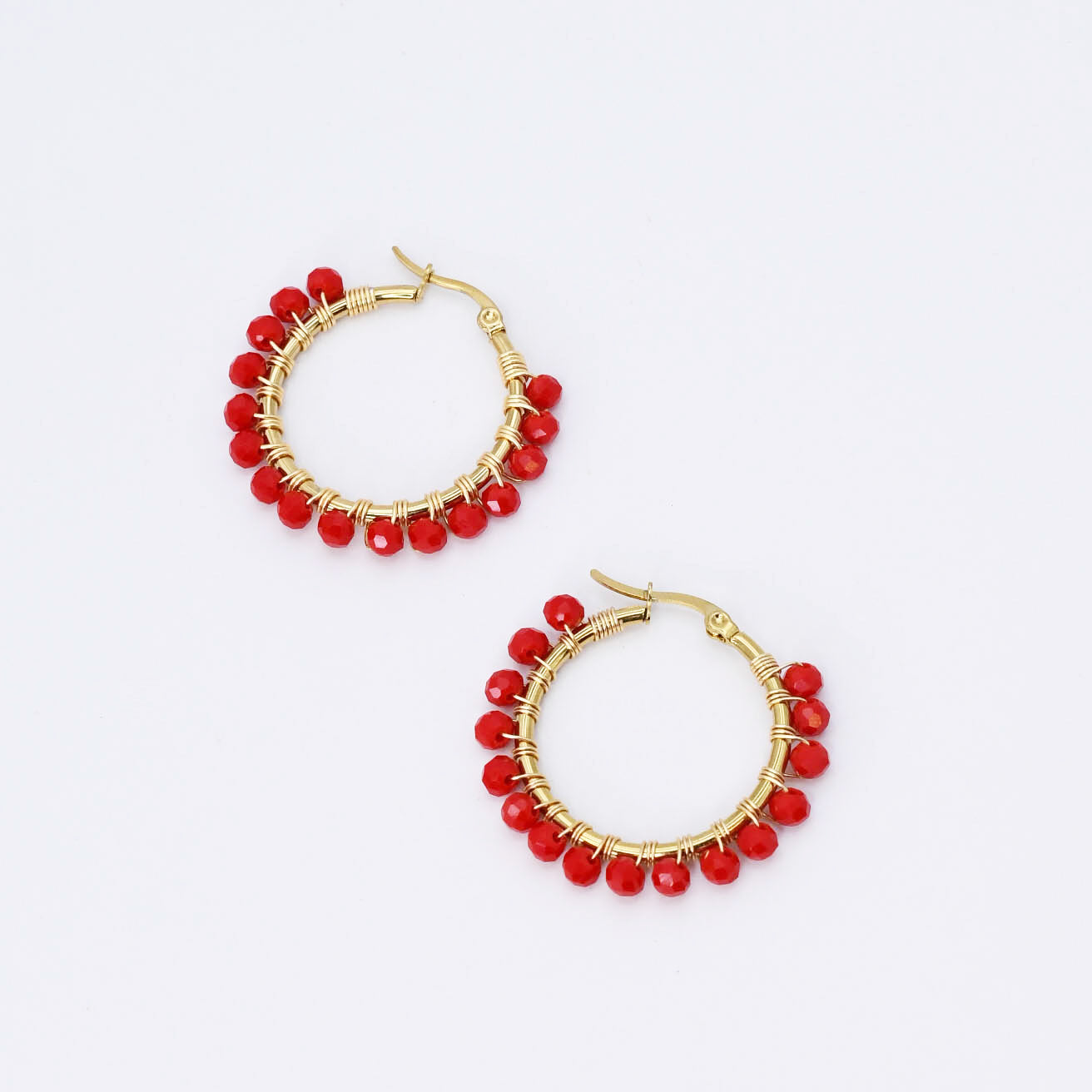 Colorful crystal statement hoop earrings with multicolor beads and sparkling stones, waterproof earrings, tarnish free jewelry, hypoallergenic earrings for sensitive skin, 24k gold dainty earrings, handcrafted gemstone earrings, gold hoop earrings, boutique wholesale earrings, trendy gold jewelry, high quality jewelry gifts