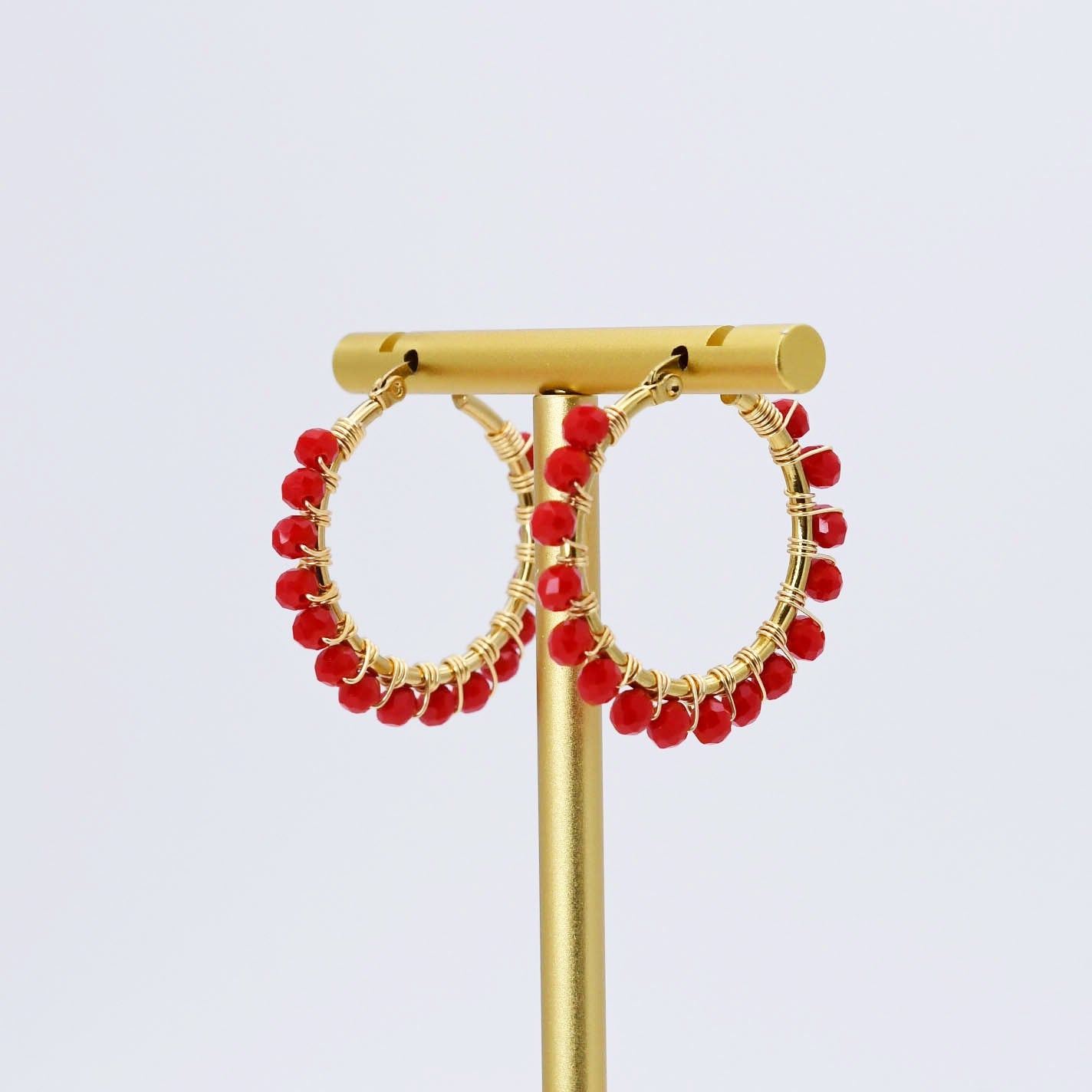 Colorful crystal statement hoop earrings with multicolor beads and sparkling stones, waterproof earrings, tarnish free jewelry, hypoallergenic earrings for sensitive skin, 24k gold dainty earrings, handcrafted gemstone earrings, gold hoop earrings, boutique wholesale earrings, trendy gold jewelry, high quality jewelry gifts