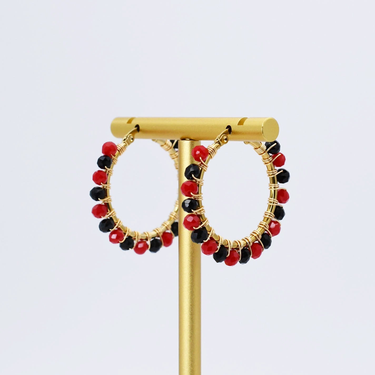 Colorful crystal statement hoop earrings with multicolor beads and sparkling stones, waterproof earrings, tarnish free jewelry, hypoallergenic earrings for sensitive skin, 24k gold dainty earrings, handcrafted gemstone earrings, gold hoop earrings, boutique wholesale earrings, trendy gold jewelry, high quality jewelry gifts