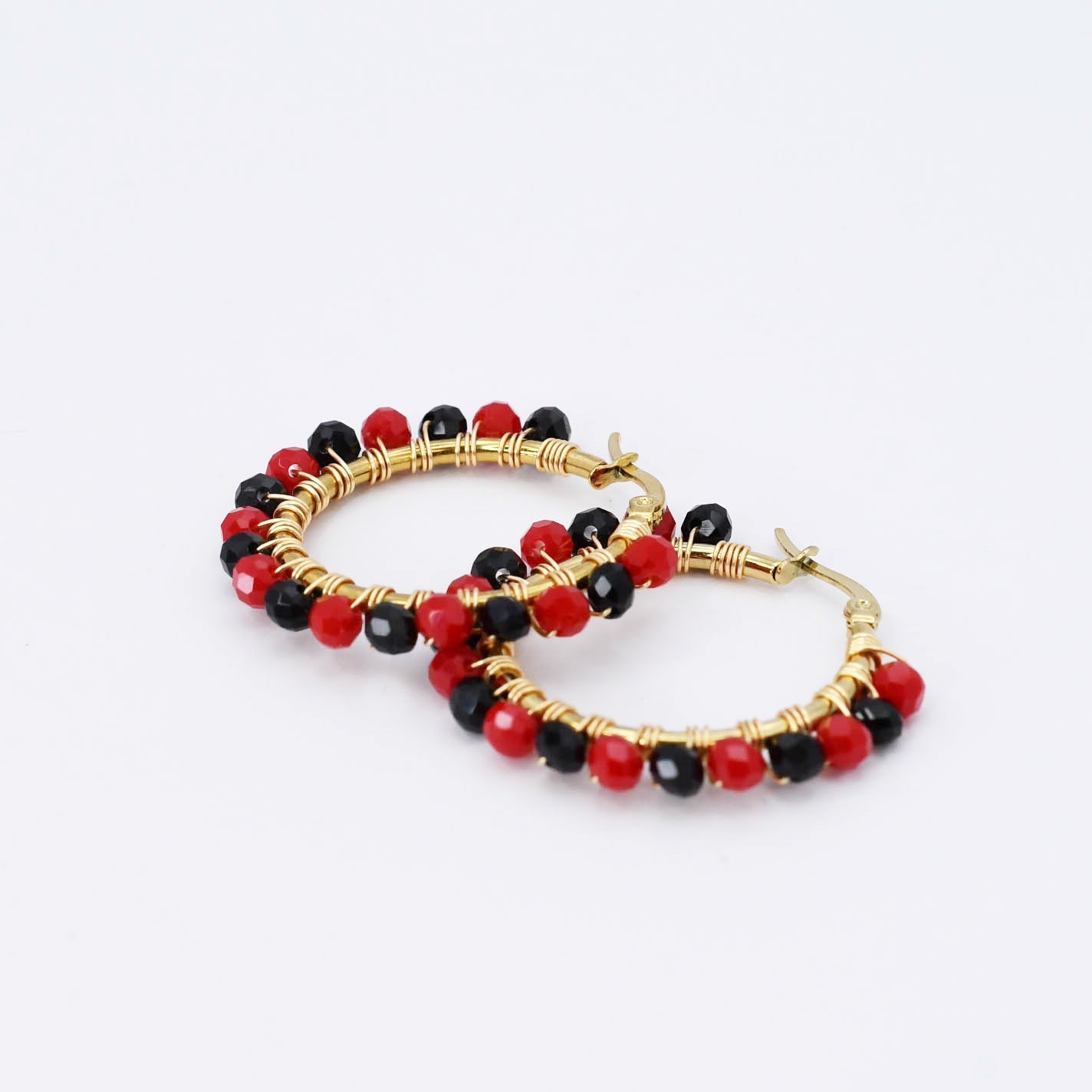 Colorful crystal statement hoop earrings with multicolor beads and sparkling stones, waterproof earrings, tarnish free jewelry, hypoallergenic earrings for sensitive skin, 24k gold dainty earrings, handcrafted gemstone earrings, gold hoop earrings, boutique wholesale earrings, trendy gold jewelry, high quality jewelry gifts