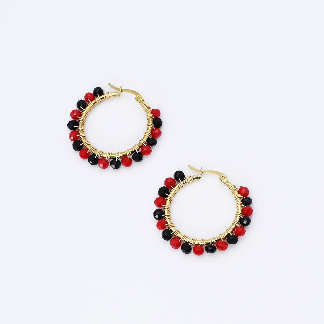 Colorful crystal statement hoop earrings with multicolor beads and sparkling stones, waterproof earrings, tarnish free jewelry, hypoallergenic earrings for sensitive skin, 24k gold dainty earrings, handcrafted gemstone earrings, gold hoop earrings, boutique wholesale earrings, trendy gold jewelry, high quality jewelry gifts