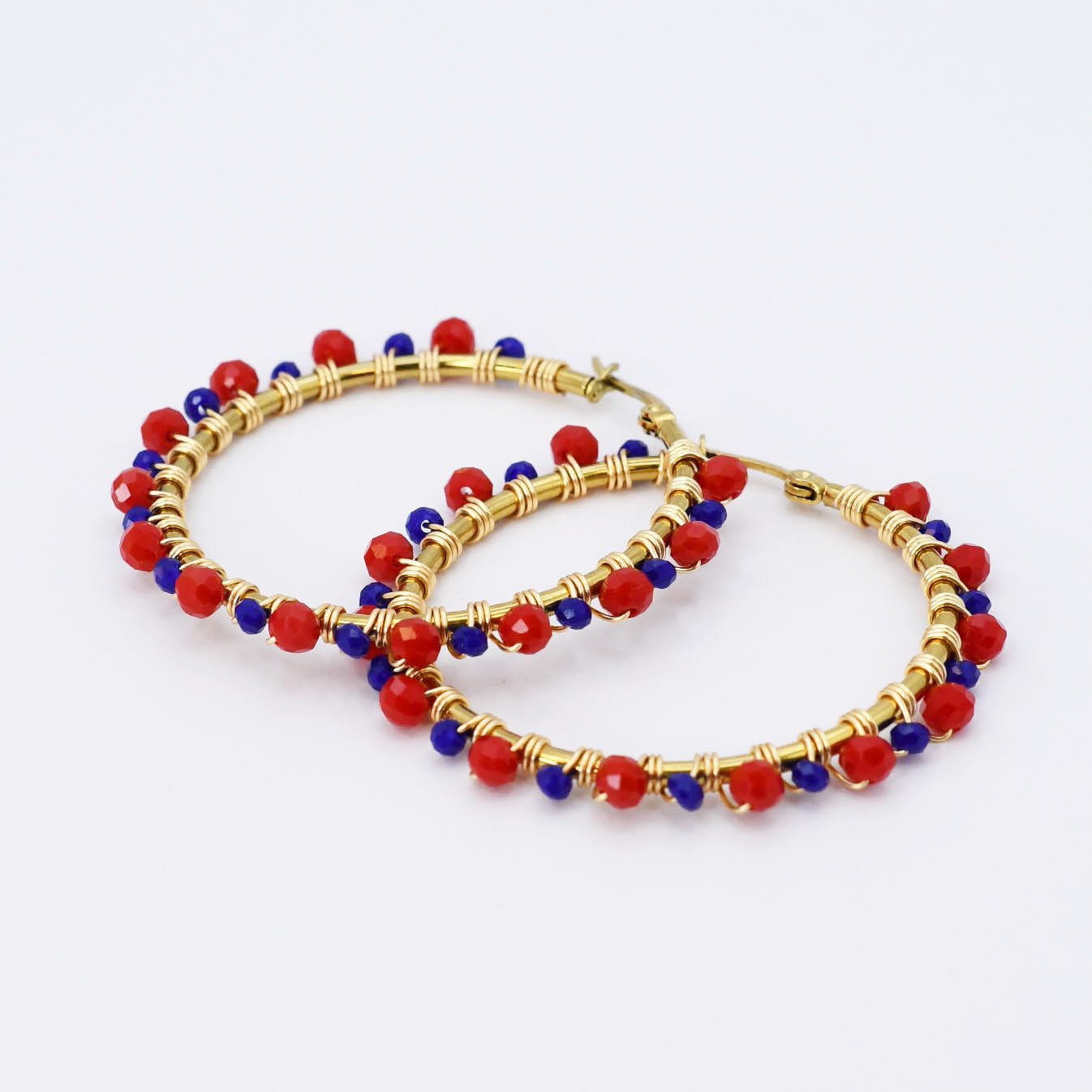 Colorful crystal statement hoop earrings with multicolor beads and sparkling stones, waterproof earrings, tarnish free jewelry, hypoallergenic earrings for sensitive skin, 24k gold dainty earrings, handcrafted gemstone earrings, gold hoop earrings, boutique wholesale earrings, trendy gold jewelry, high quality jewelry gifts
