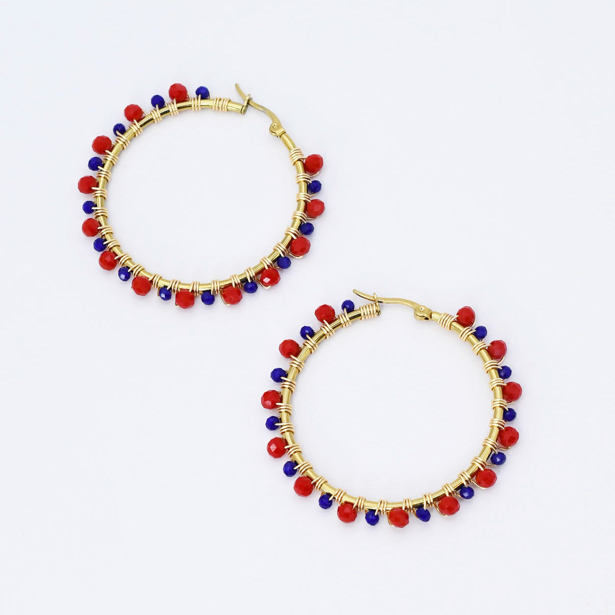Colorful crystal statement hoop earrings with multicolor beads and sparkling stones, waterproof earrings, tarnish free jewelry, hypoallergenic earrings for sensitive skin, 24k gold dainty earrings, handcrafted gemstone earrings, gold hoop earrings, boutique wholesale earrings, trendy gold jewelry, high quality jewelry gifts