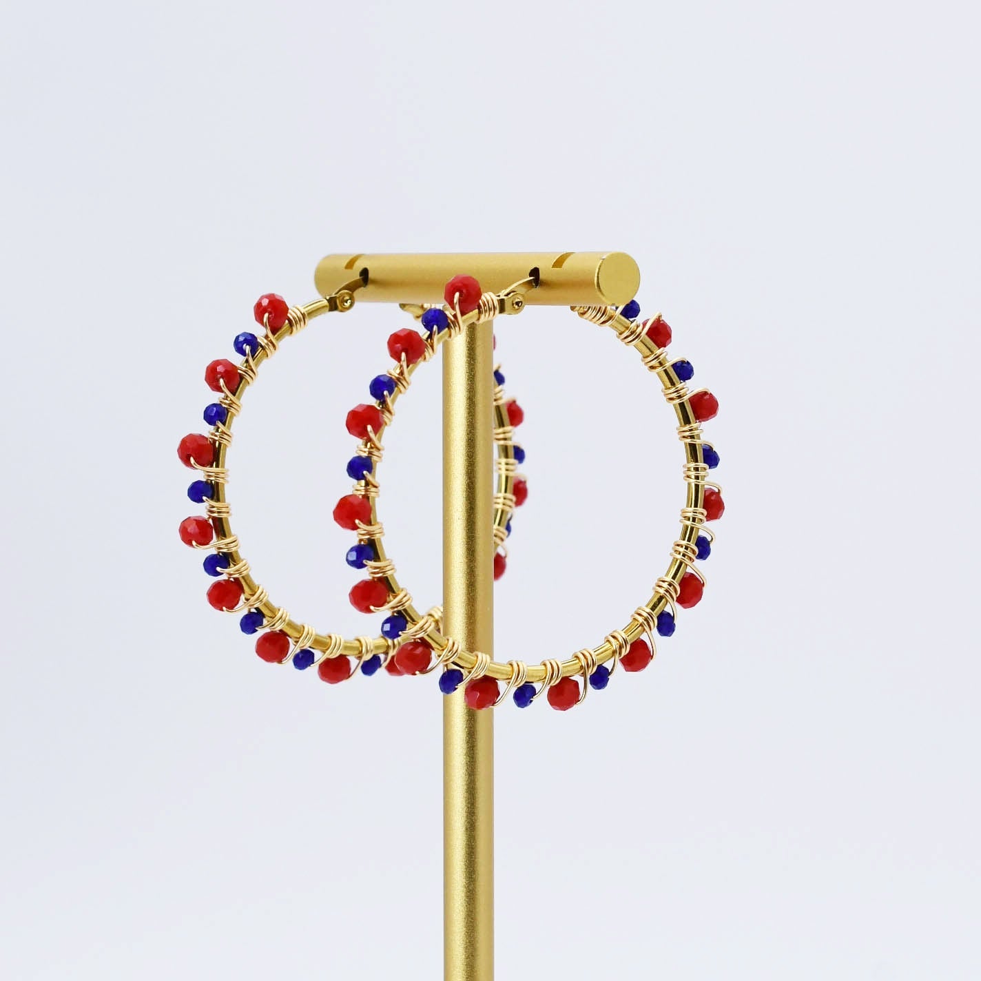 Colorful crystal statement hoop earrings with multicolor beads and sparkling stones, waterproof earrings, tarnish free jewelry, hypoallergenic earrings for sensitive skin, 24k gold dainty earrings, handcrafted gemstone earrings, gold hoop earrings, boutique wholesale earrings, trendy gold jewelry, high quality jewelry gifts