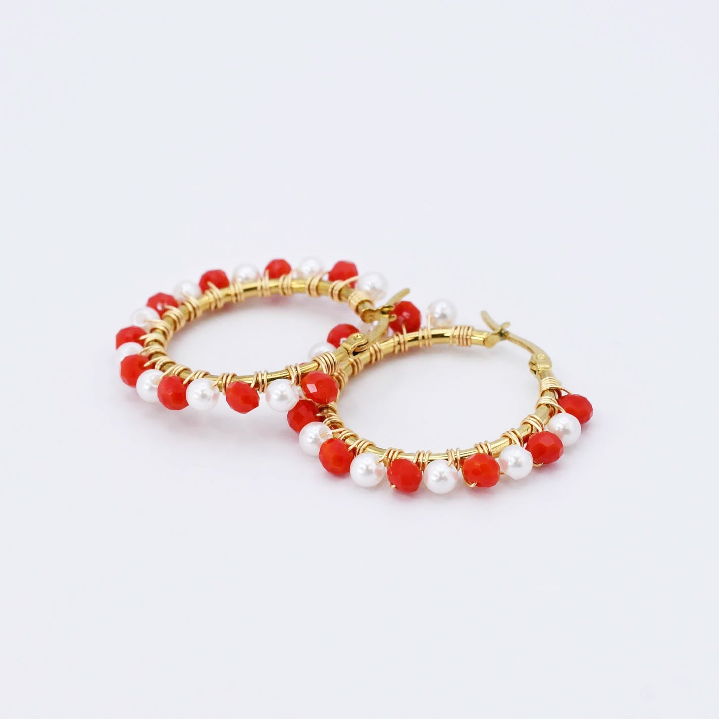 Colorful crystal statement hoop earrings with multicolor beads and sparkling stones, waterproof earrings, tarnish free jewelry, hypoallergenic earrings for sensitive skin, 24k gold dainty earrings, handcrafted gemstone earrings, gold hoop earrings, boutique wholesale earrings, trendy gold jewelry, high quality jewelry gifts