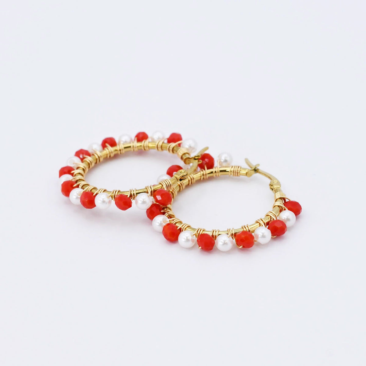 Colorful crystal statement hoop earrings with multicolor beads and sparkling stones, waterproof earrings, tarnish free jewelry, hypoallergenic earrings for sensitive skin, 24k gold dainty earrings, handcrafted gemstone earrings, gold hoop earrings, boutique wholesale earrings, trendy gold jewelry, high quality jewelry gifts