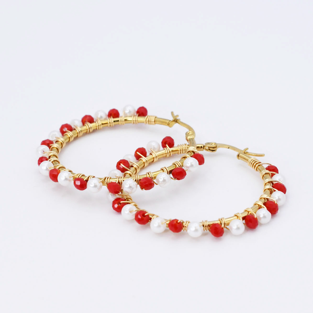 Colorful crystal statement hoop earrings with multicolor beads and sparkling stones, waterproof earrings, tarnish free jewelry, hypoallergenic earrings for sensitive skin, 24k gold dainty earrings, handcrafted gemstone earrings, gold hoop earrings, boutique wholesale earrings, trendy gold jewelry, high quality jewelry gifts