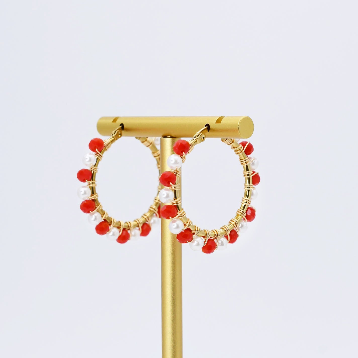 Colorful crystal statement hoop earrings with multicolor beads and sparkling stones, waterproof earrings, tarnish free jewelry, hypoallergenic earrings for sensitive skin, 24k gold dainty earrings, handcrafted gemstone earrings, gold hoop earrings, boutique wholesale earrings, trendy gold jewelry, high quality jewelry gifts