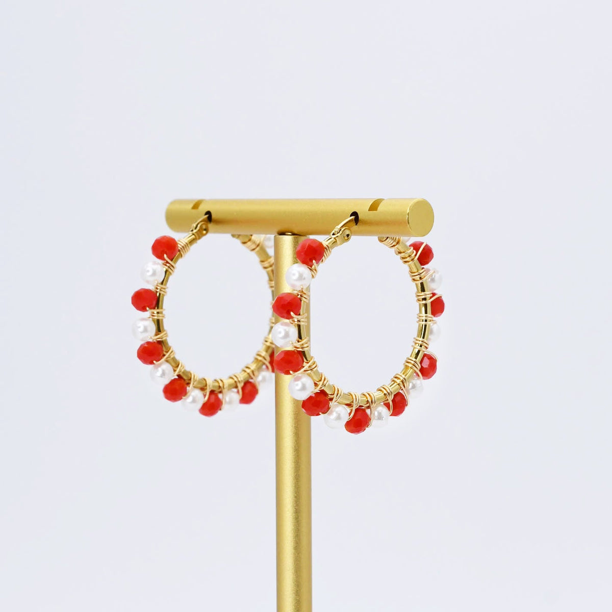 Colorful crystal statement hoop earrings with multicolor beads and sparkling stones, waterproof earrings, tarnish free jewelry, hypoallergenic earrings for sensitive skin, 24k gold dainty earrings, handcrafted gemstone earrings, gold hoop earrings, boutique wholesale earrings, trendy gold jewelry, high quality jewelry gifts