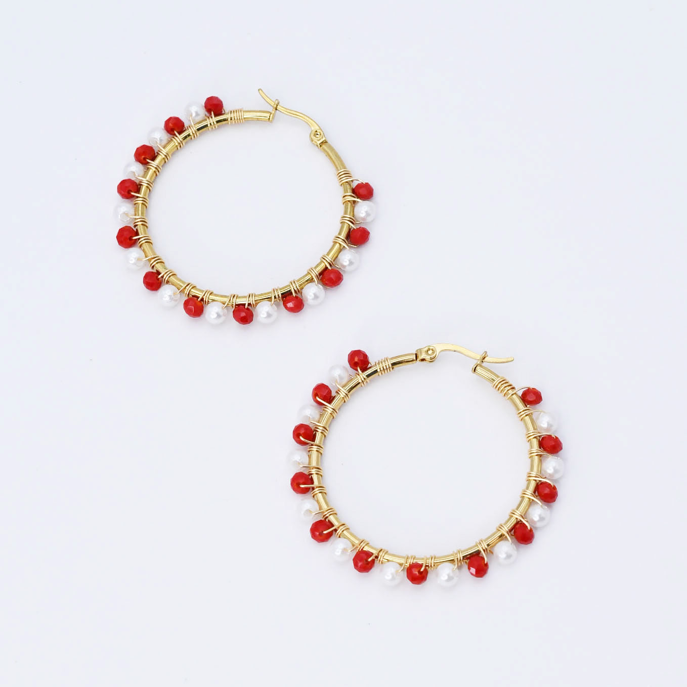 Colorful crystal statement hoop earrings with multicolor beads and sparkling stones, waterproof earrings, tarnish free jewelry, hypoallergenic earrings for sensitive skin, 24k gold dainty earrings, handcrafted gemstone earrings, gold hoop earrings, boutique wholesale earrings, trendy gold jewelry, high quality jewelry gifts