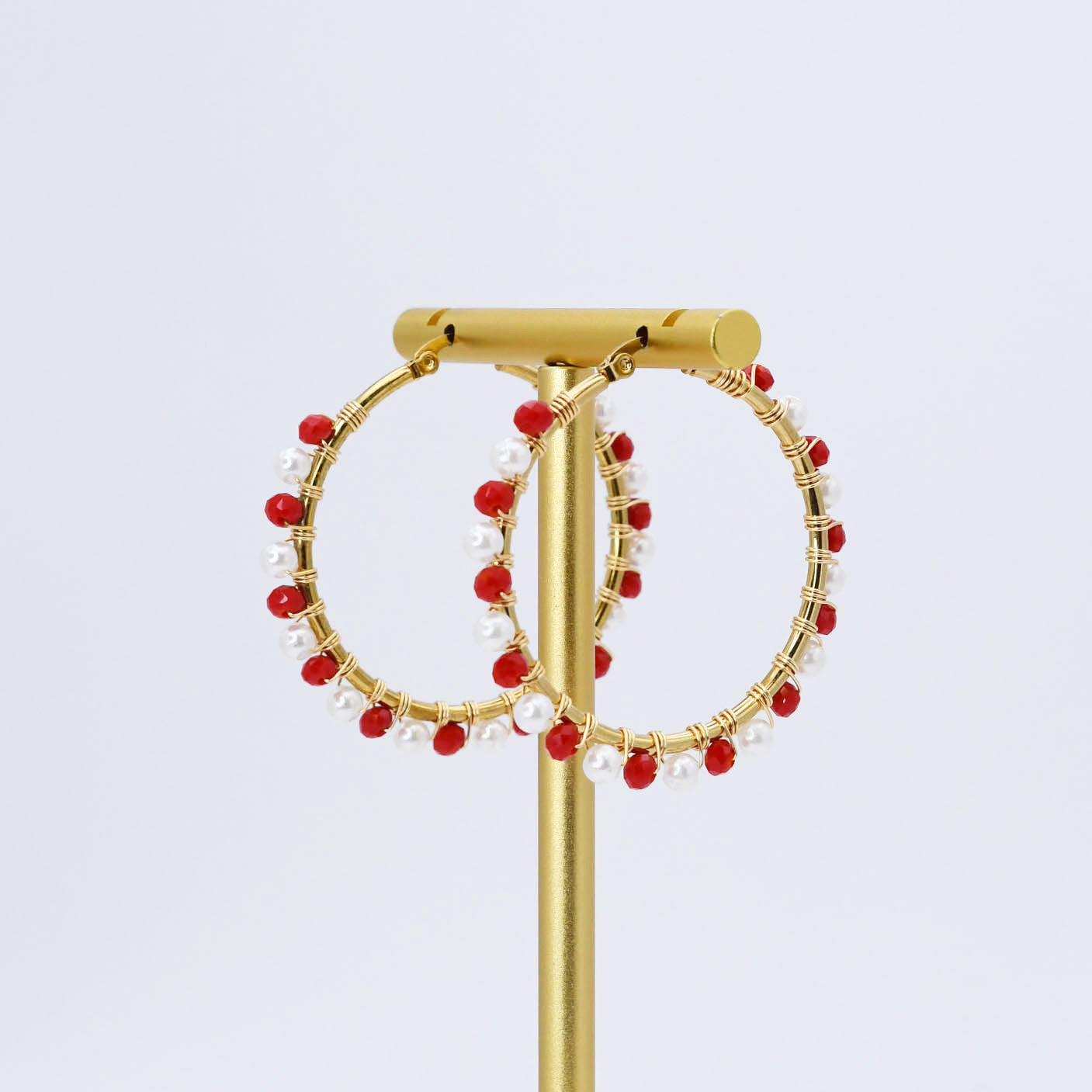 Colorful crystal statement hoop earrings with multicolor beads and sparkling stones, waterproof earrings, tarnish free jewelry, hypoallergenic earrings for sensitive skin, 24k gold dainty earrings, handcrafted gemstone earrings, gold hoop earrings, boutique wholesale earrings, trendy gold jewelry, high quality jewelry gifts