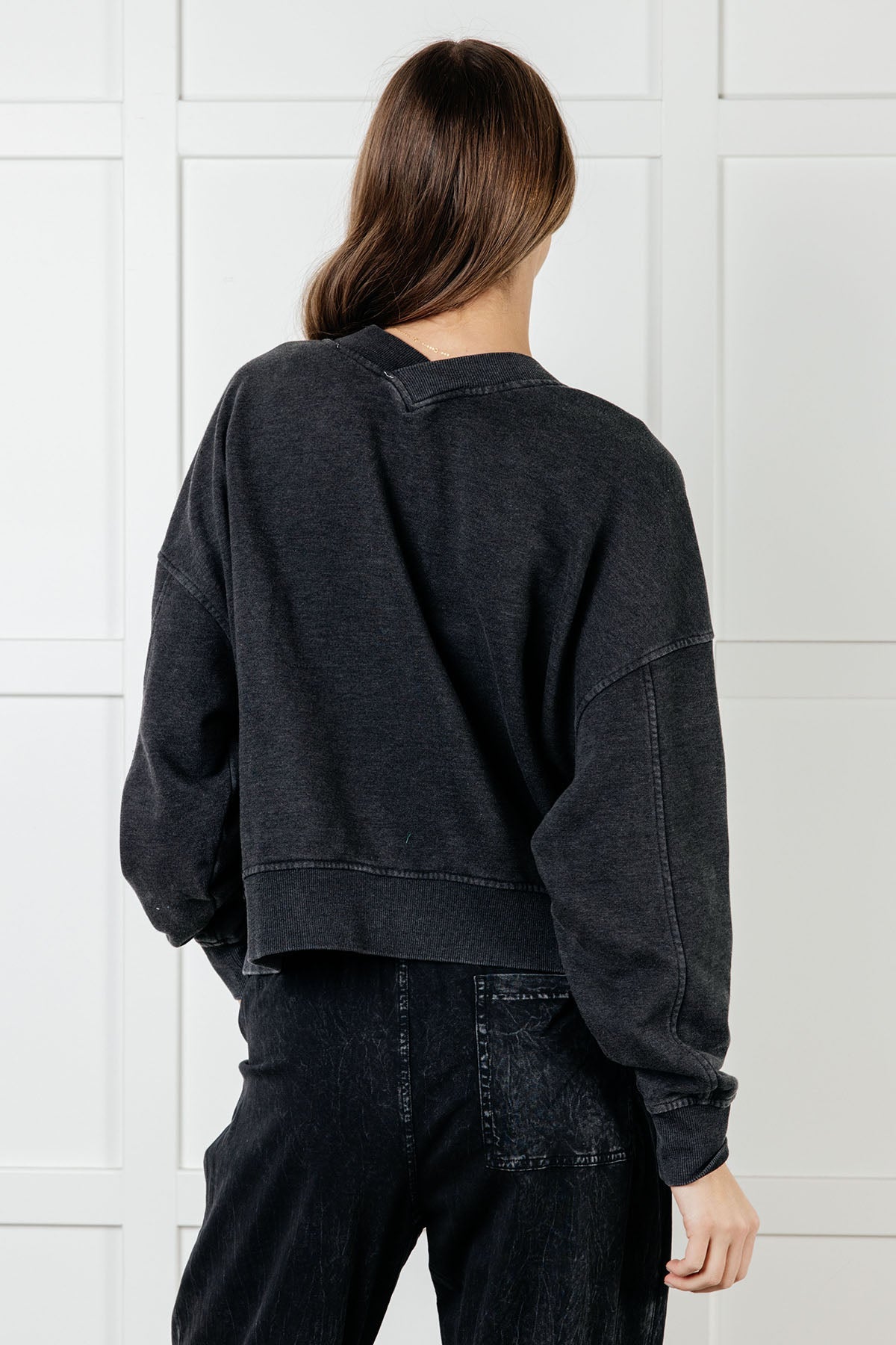 Rep Ready Mineral Wash French Terry Pullover in Black - Charming Charlie