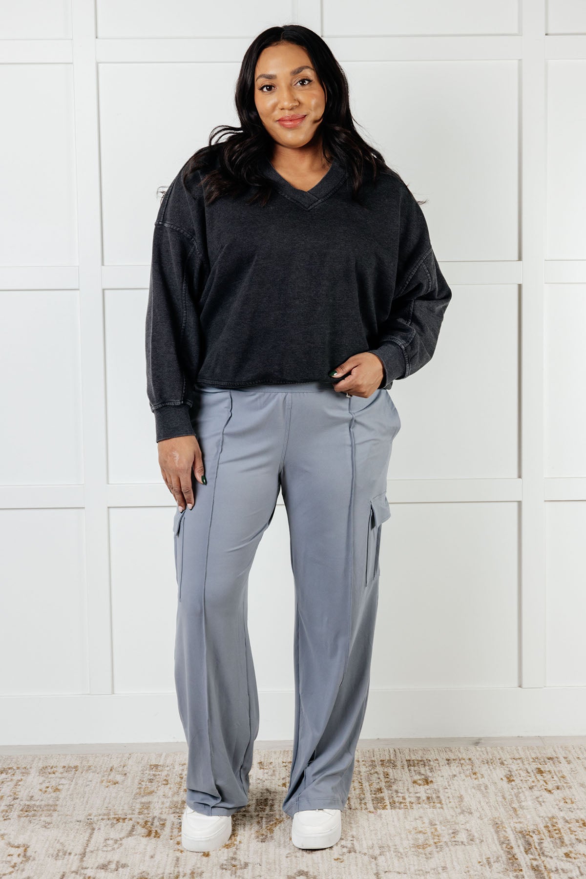 Rep Ready Mineral Wash French Terry Pullover in Black - Charming Charlie