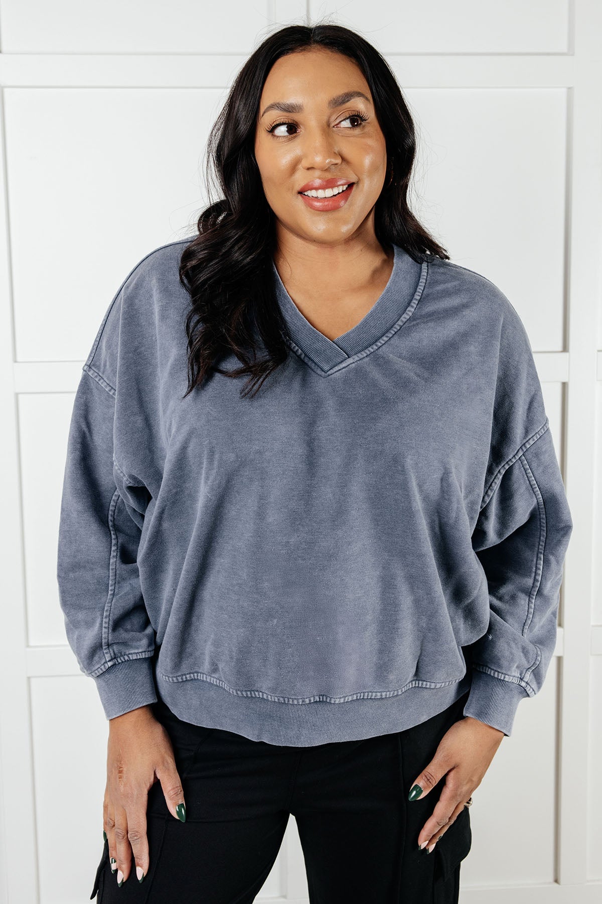 Rep Ready Mineral Wash French Terry Pullover in Blue - Charming Charlie
