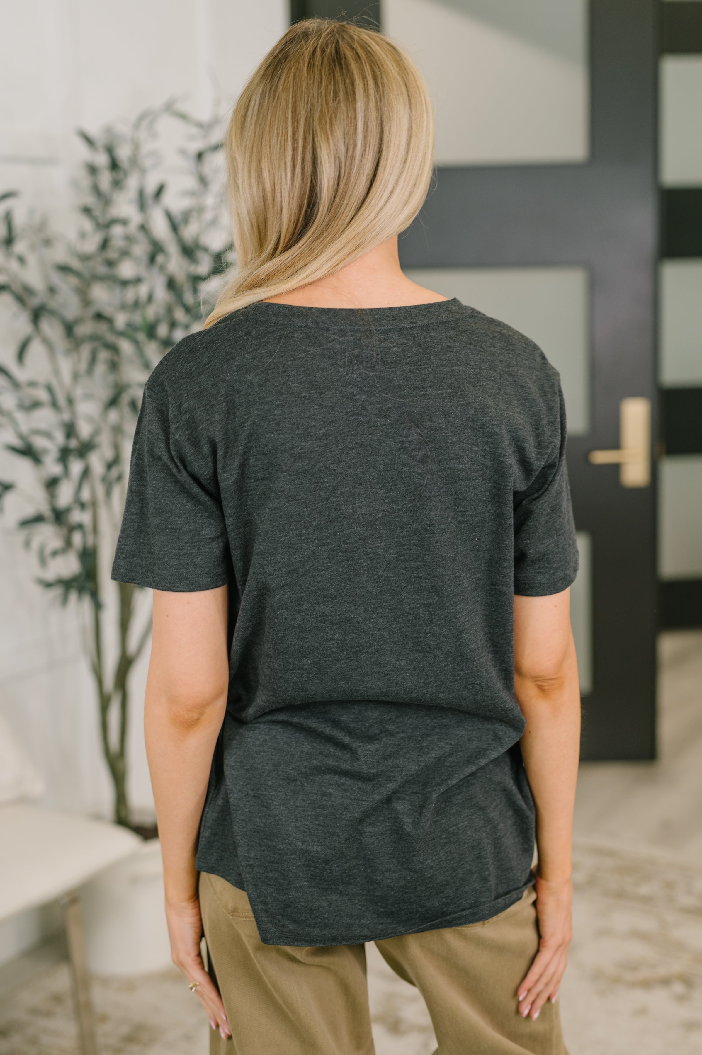 Rest Assured Basic Relaxed Tee in Charcoal - Charming Charlie