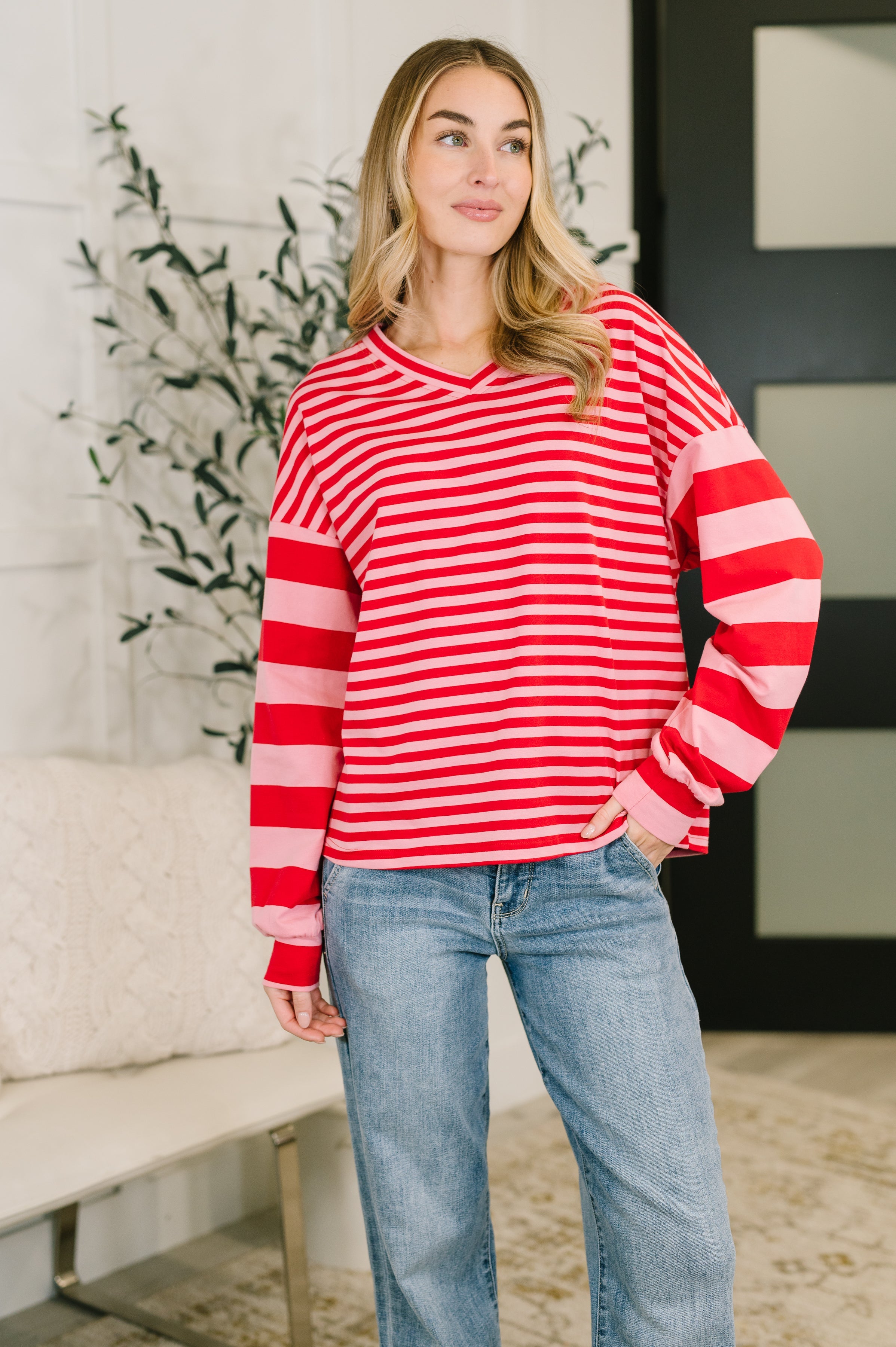 Rhythm & Rows V-Neck Drop Shoulder Pullover - Charming Charlie