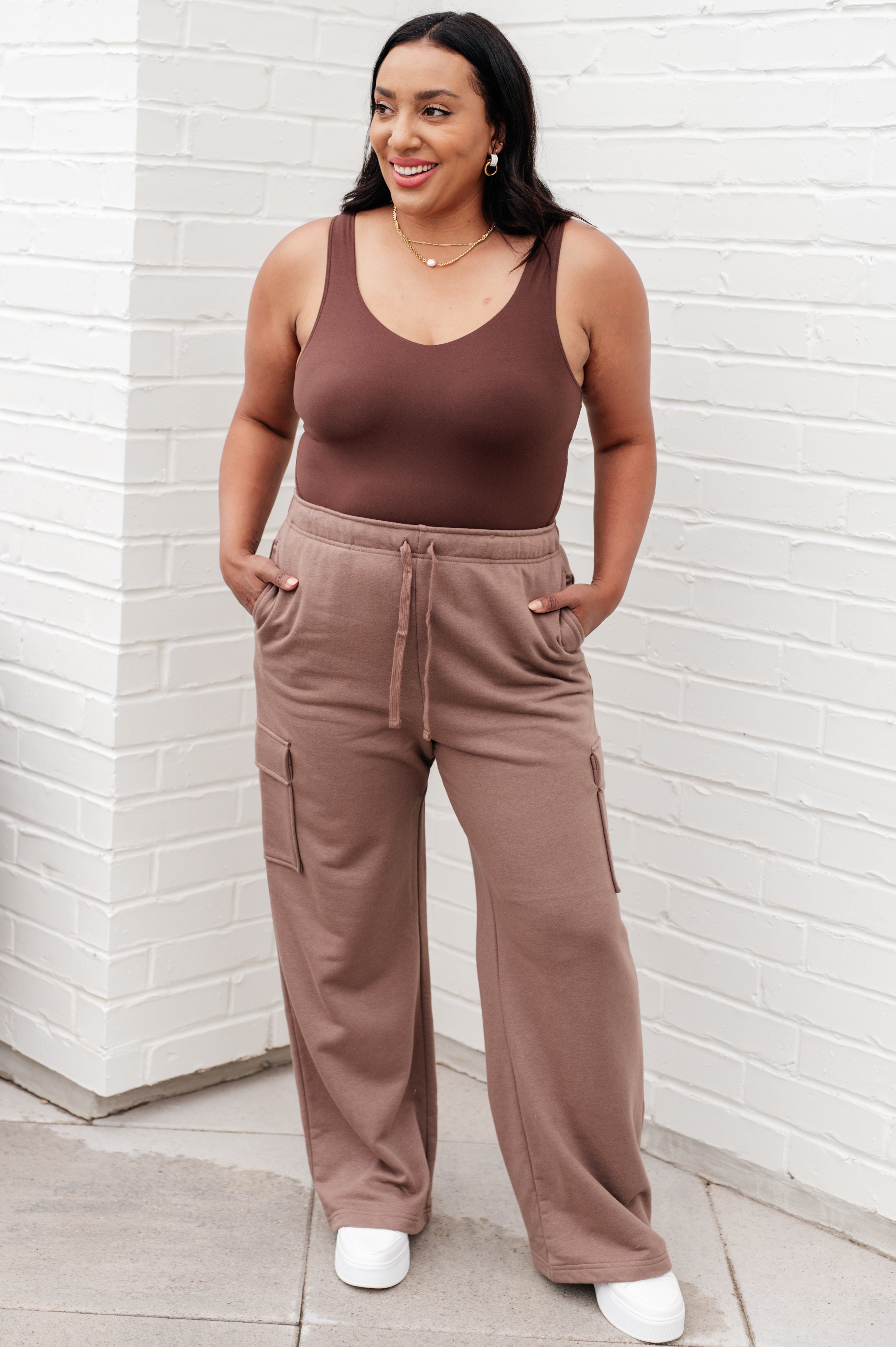 Run, Don't Walk Cargo Sweatpants in Smokey Brown - Charming Charlie