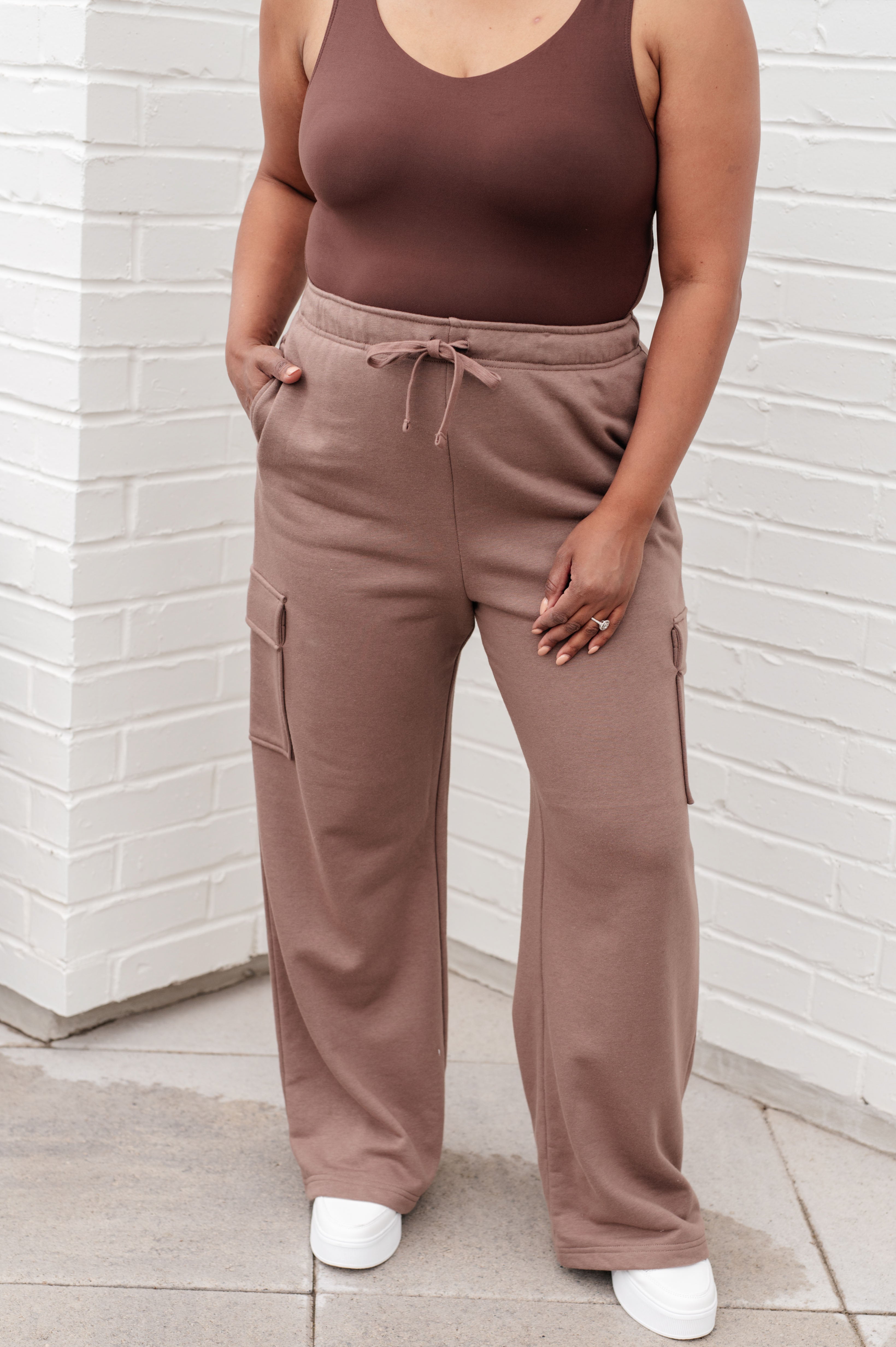 Run, Don't Walk Cargo Sweatpants in Smokey Brown - Charming Charlie