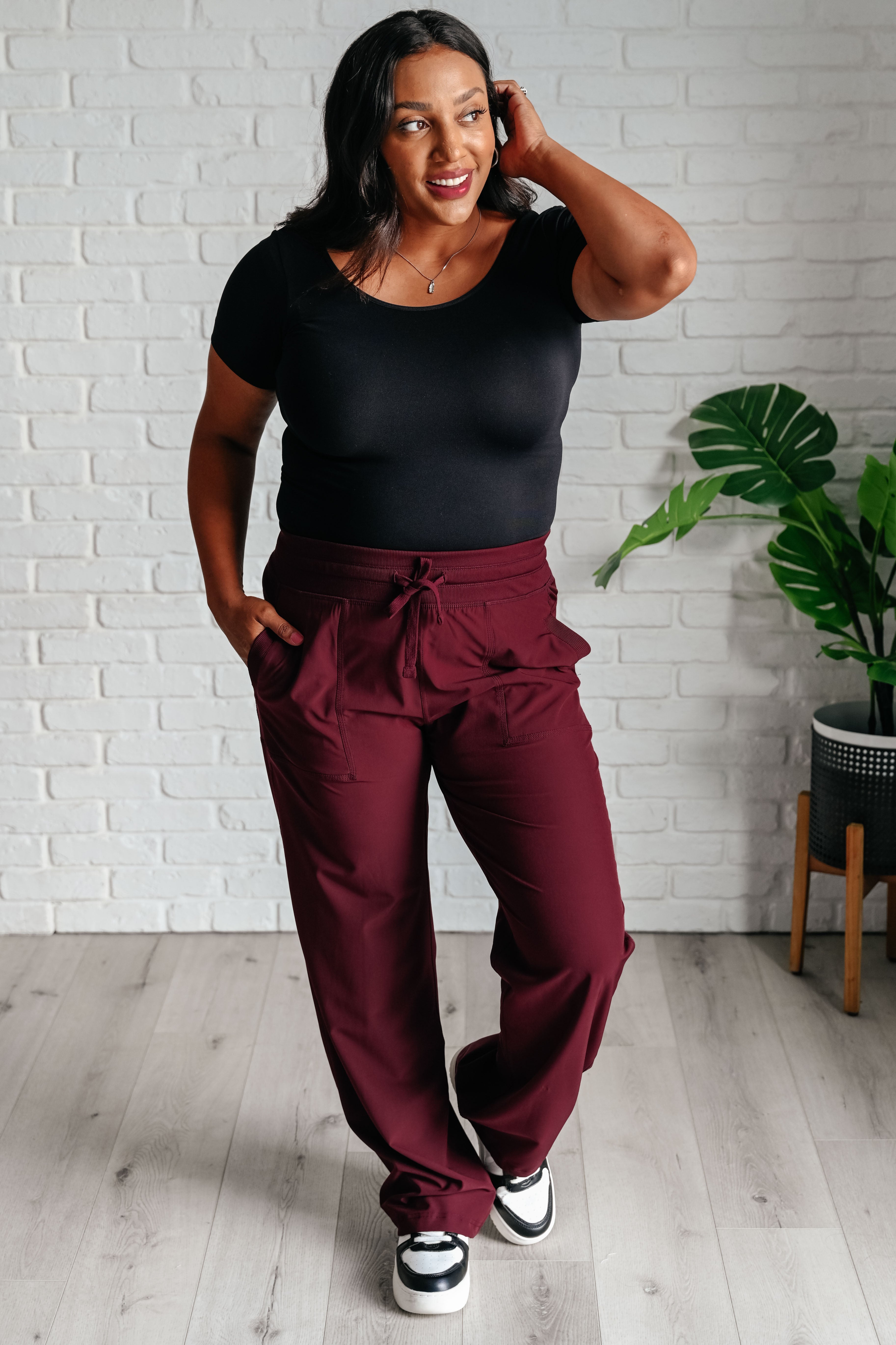 Runner's High Drawstring Joggers in Red Merlot - Charming Charlie