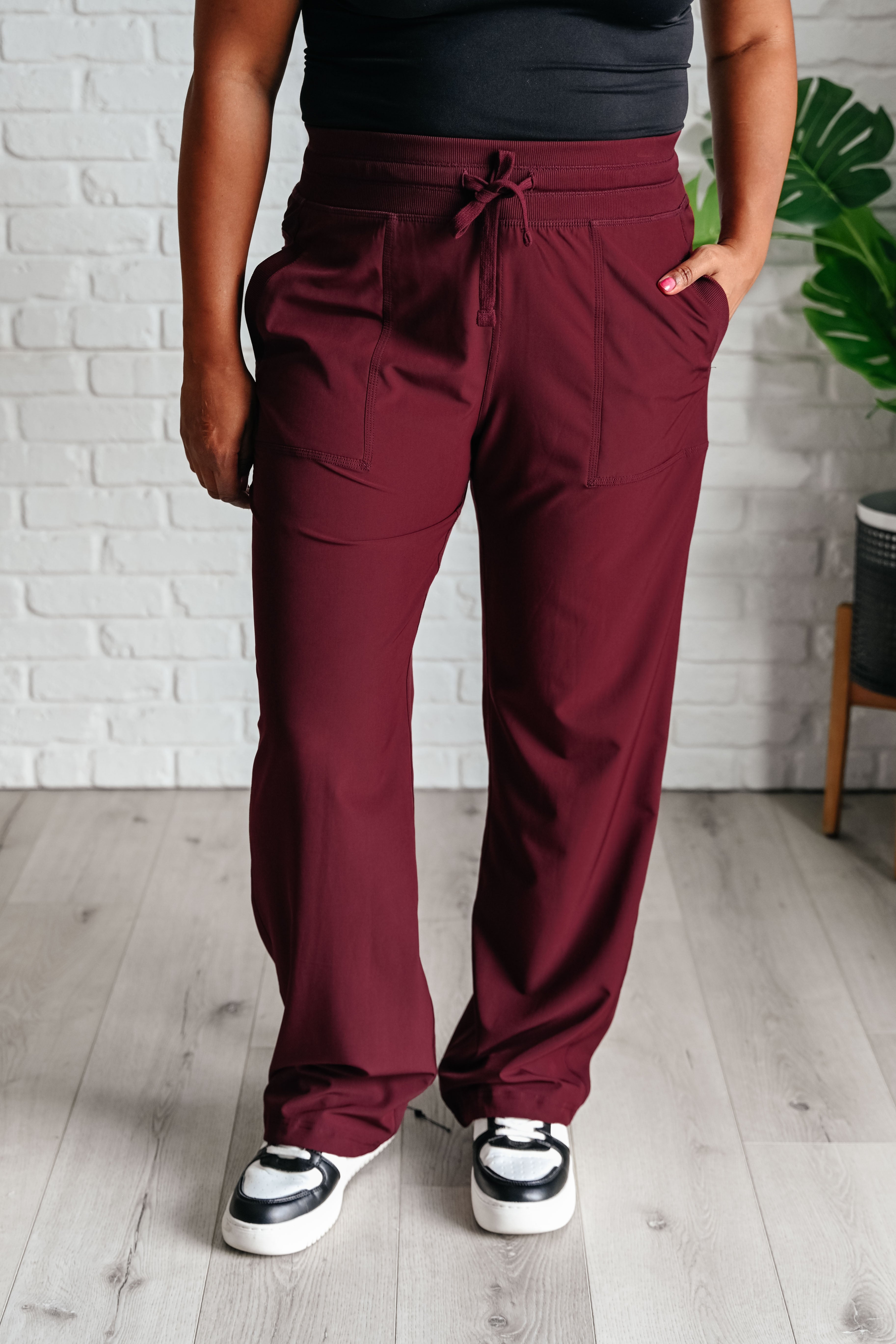 Runner's High Drawstring Joggers in Red Merlot - Charming Charlie