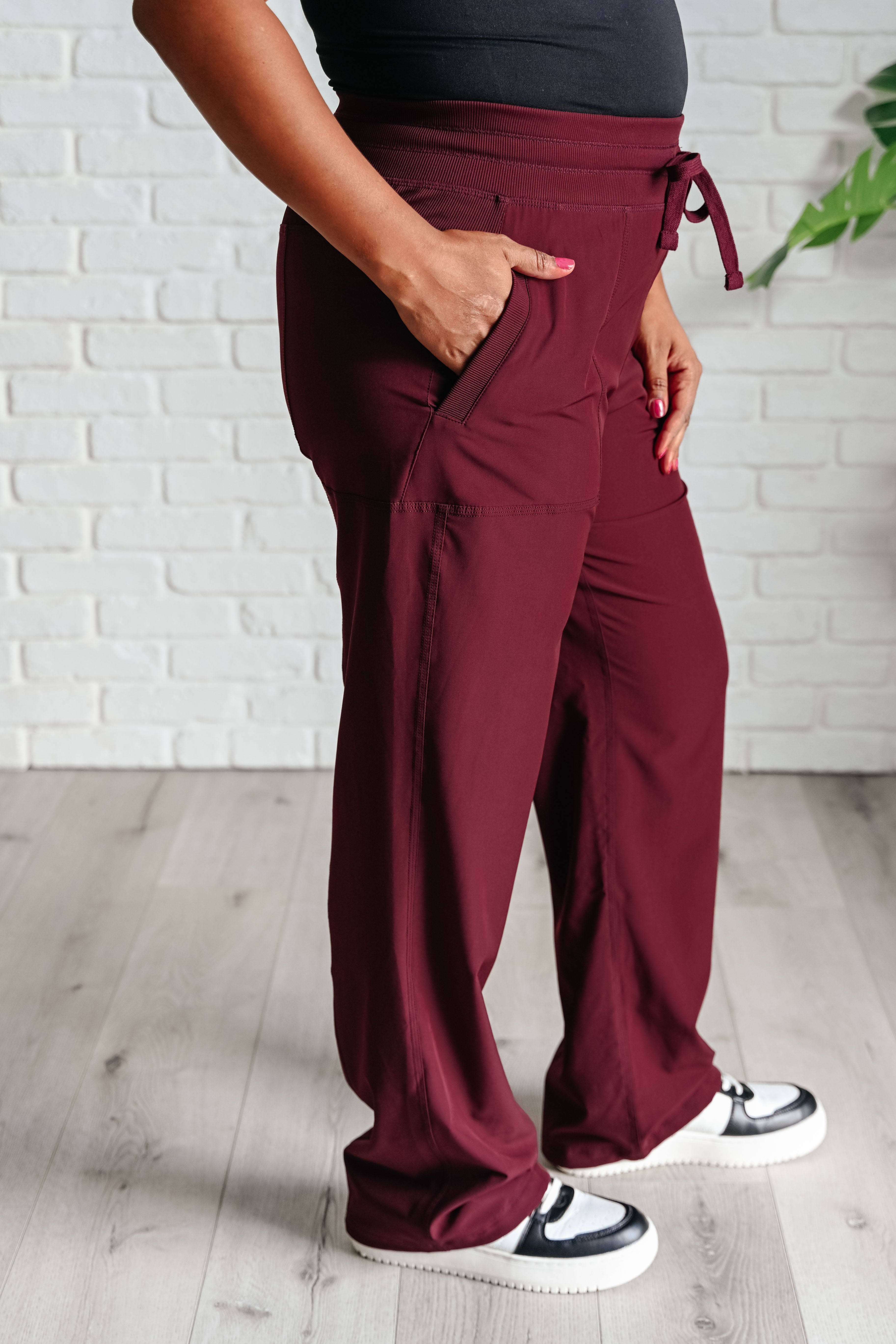 Runner's High Drawstring Joggers in Red Merlot - Charming Charlie