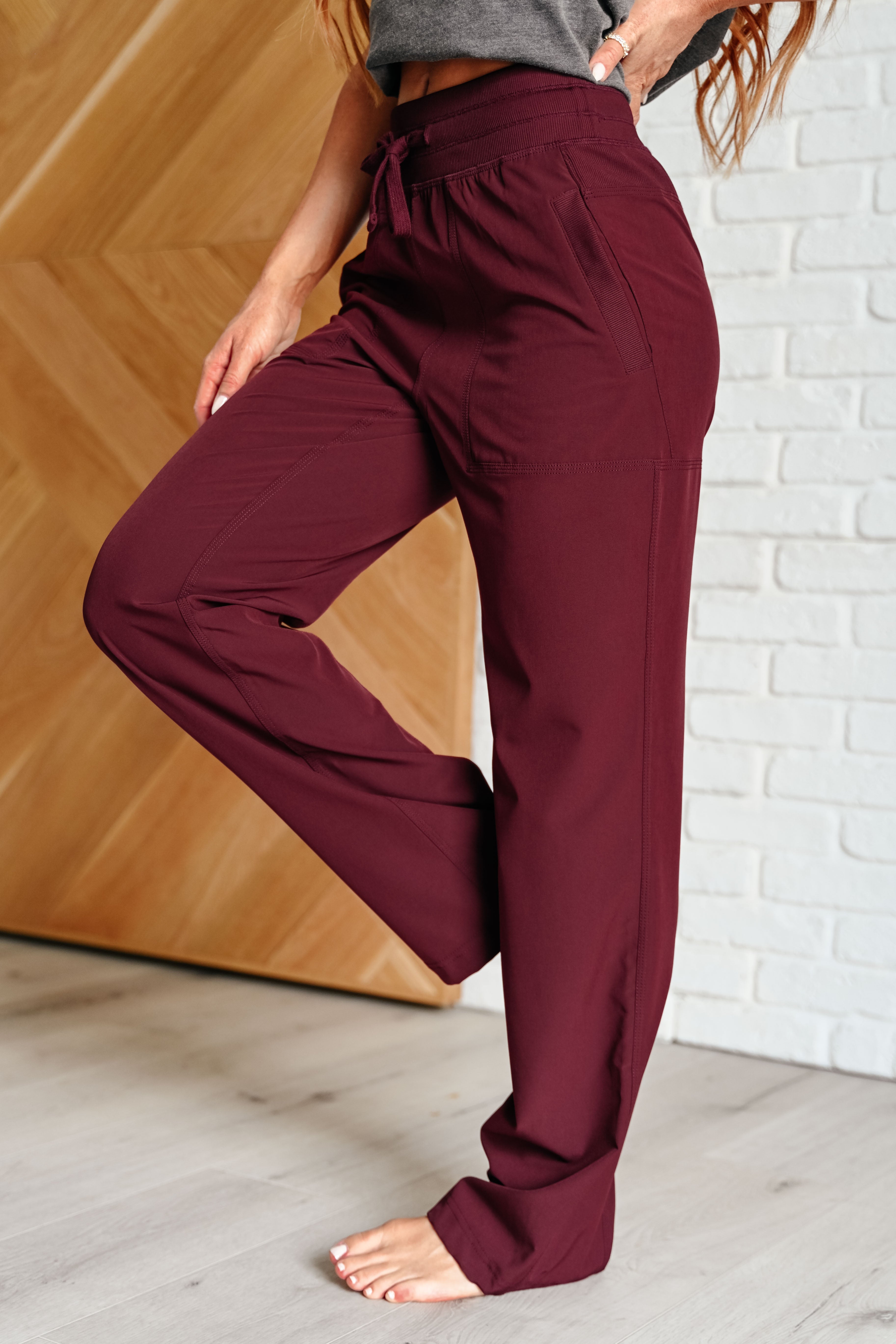 Runner's High Drawstring Joggers in Red Merlot - Charming Charlie